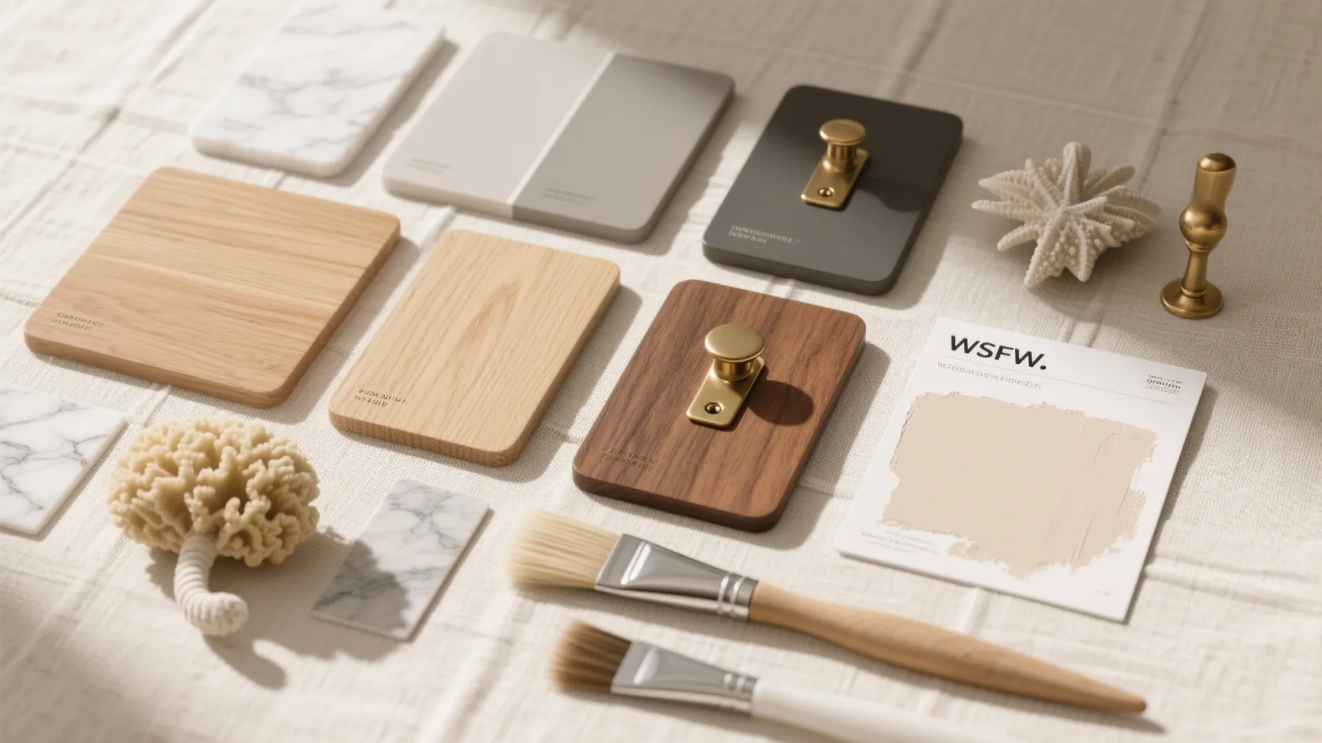 Warm wood accents balancing cool marble paint