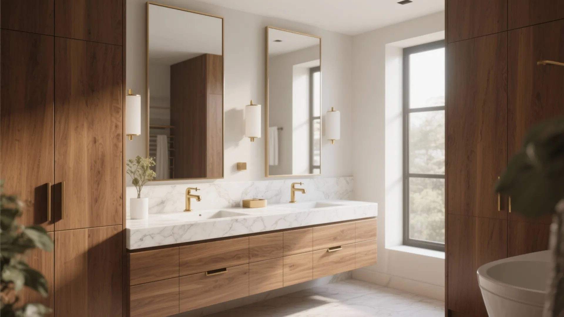 3. Natural Wood and Marble Combo