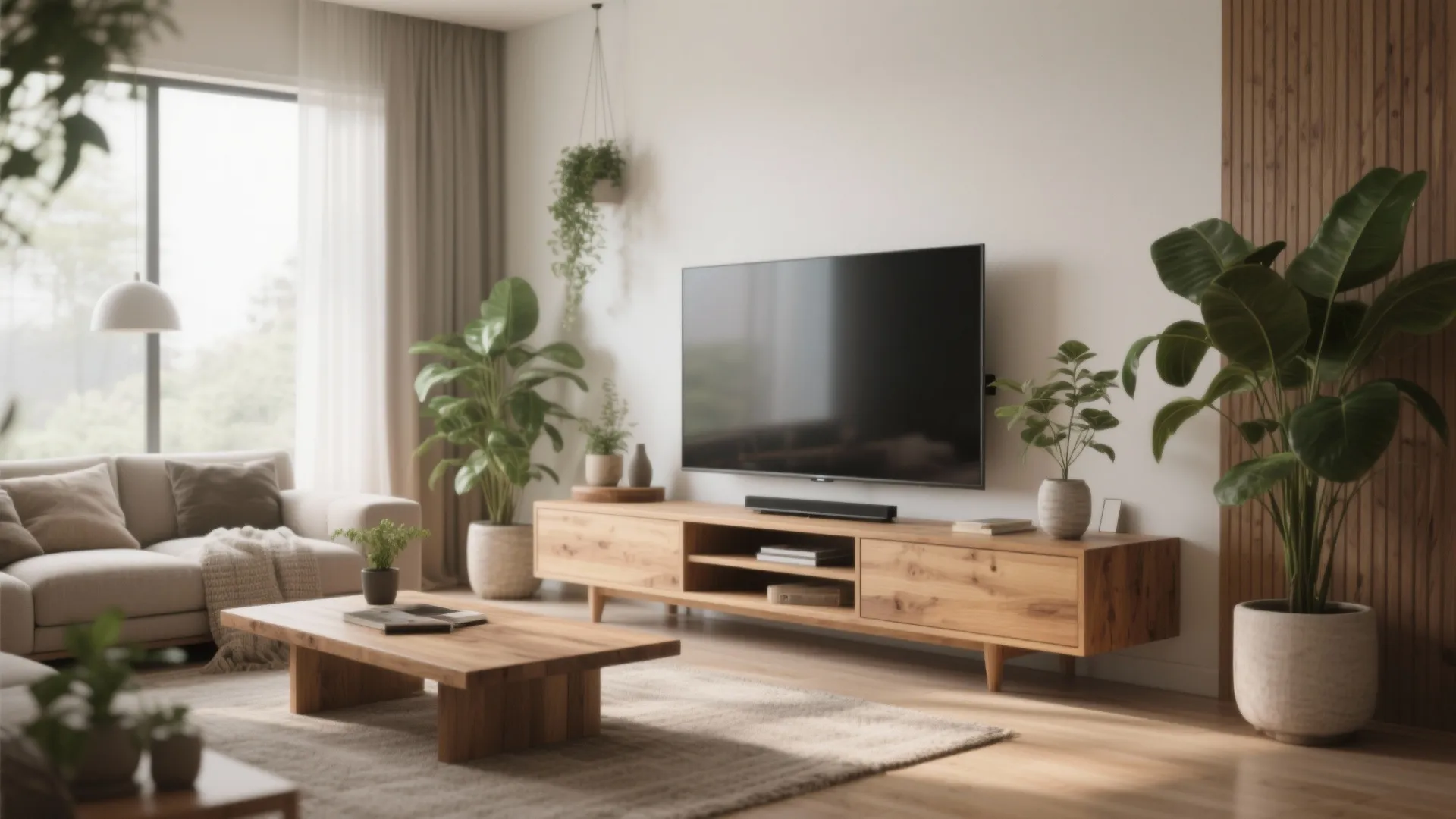 4. Media Console with Natural Wood Finish