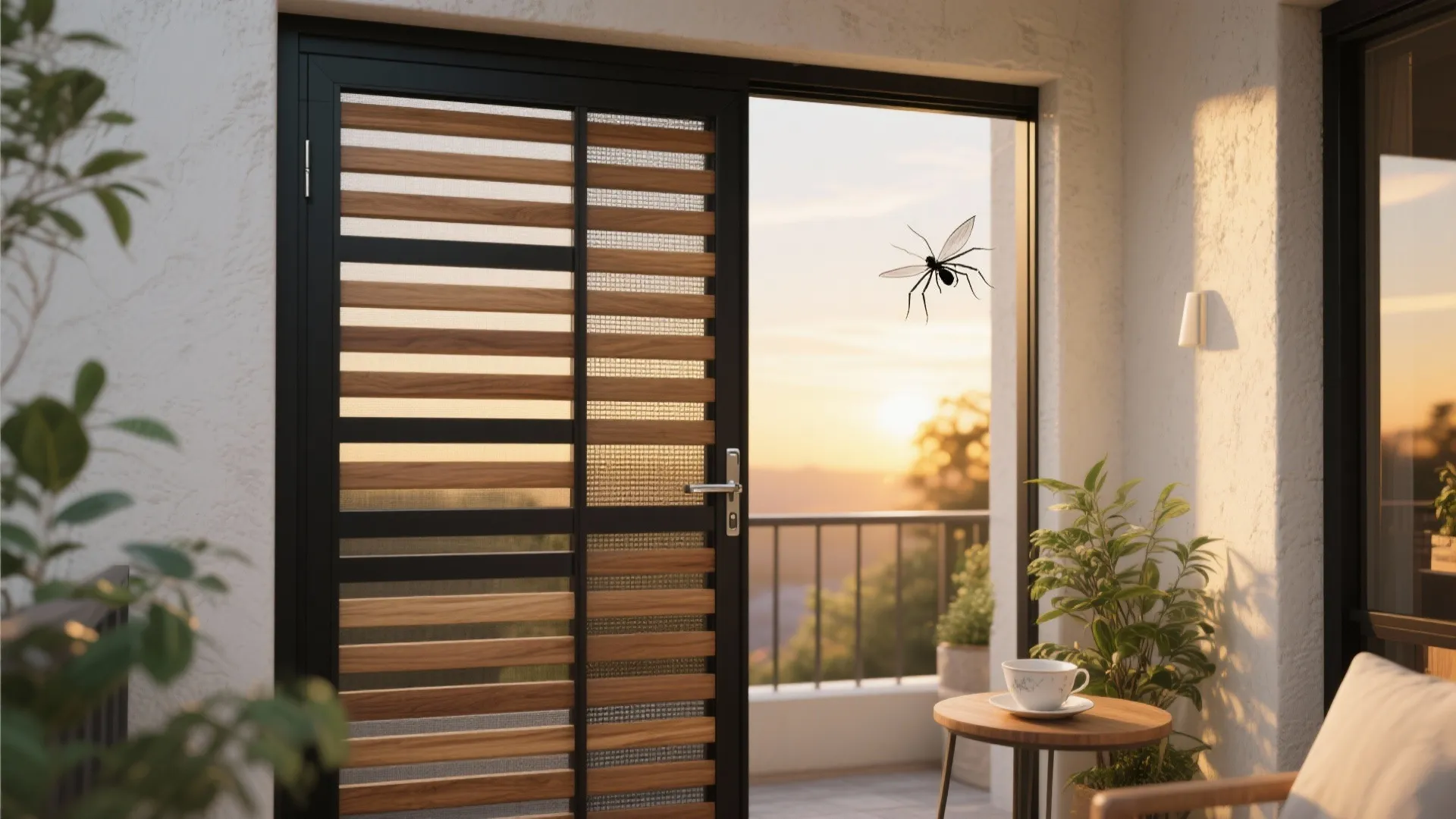 Warm Wood-Look Accents with Mosquito Mesh Integration