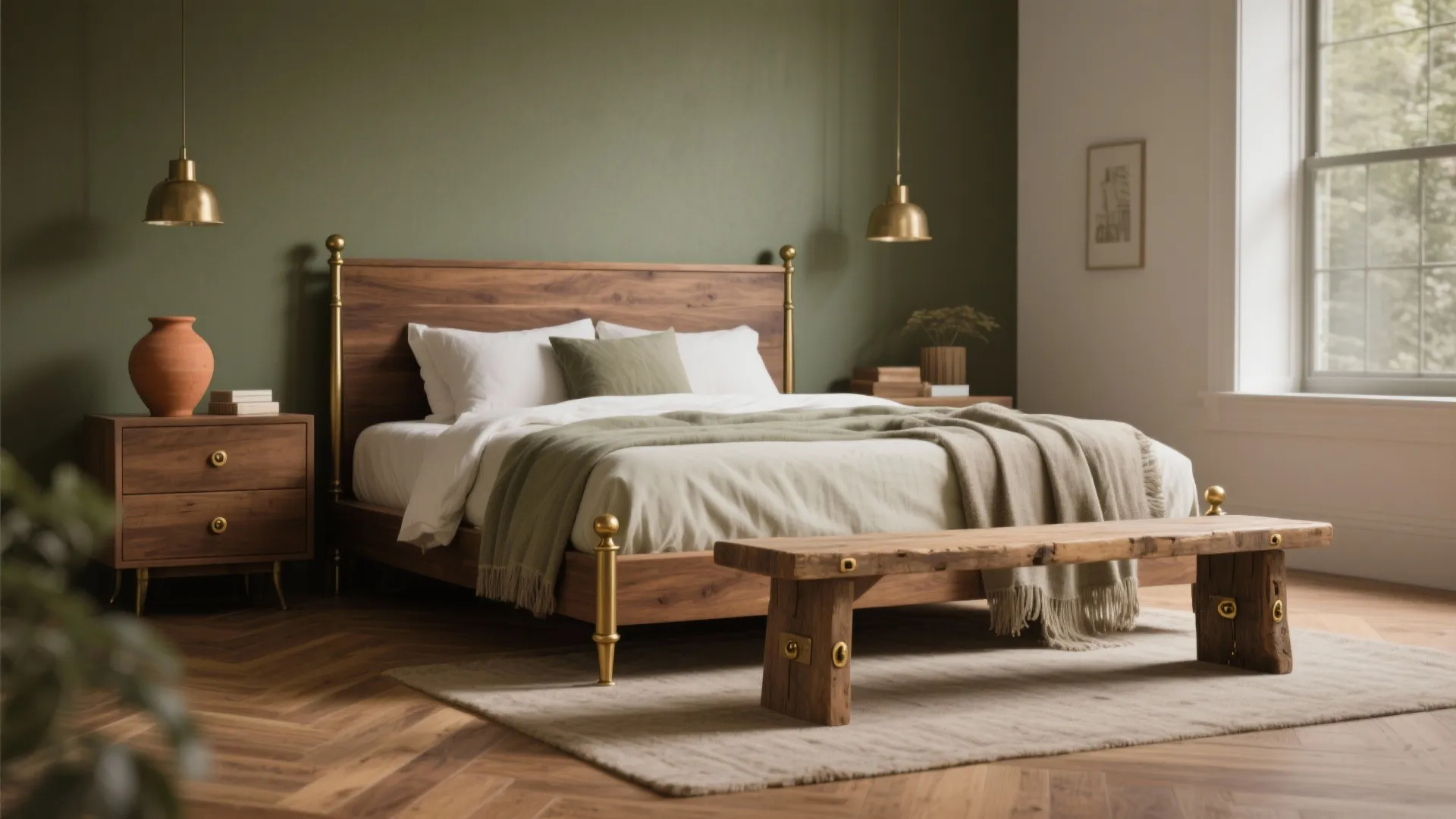 4. Anchor the space with natural wood and warm metals