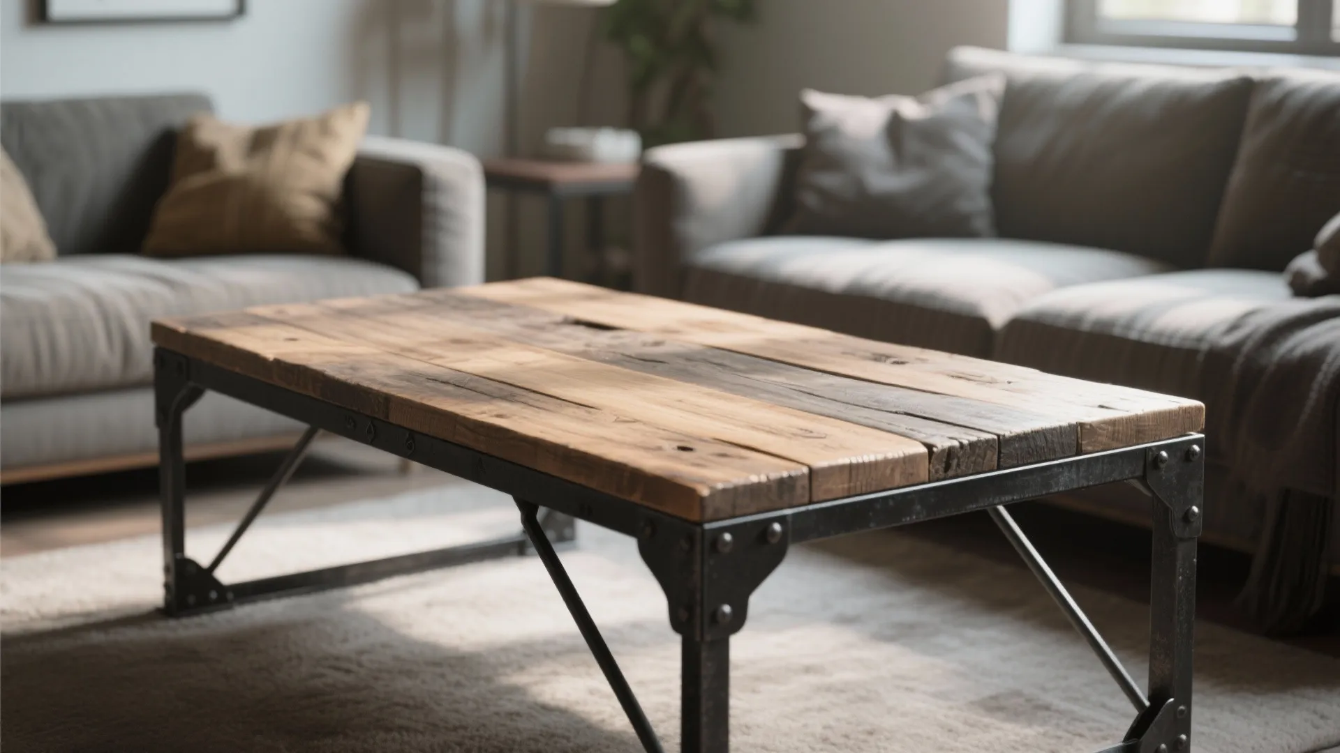 Mixed Wood and Metal Coffee Table