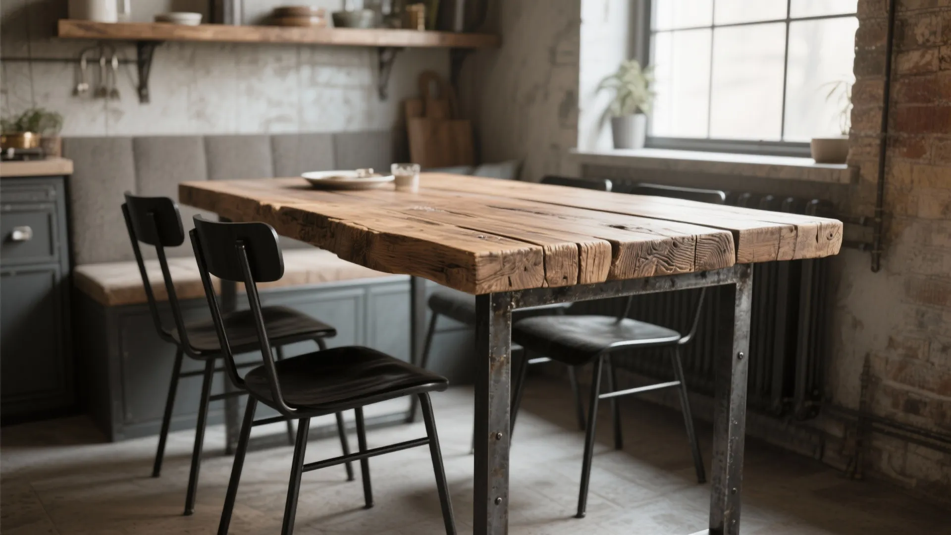 1. Mix Rustic Wood and Sleek Metal