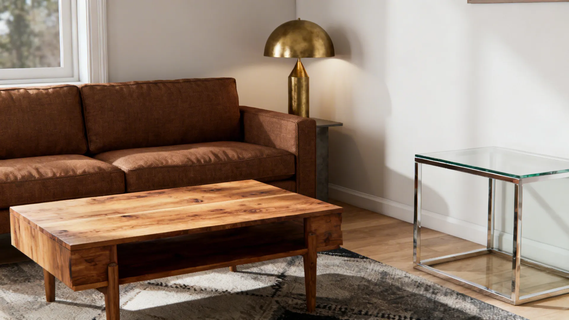 2. Mix materials: wood, metal, and glass