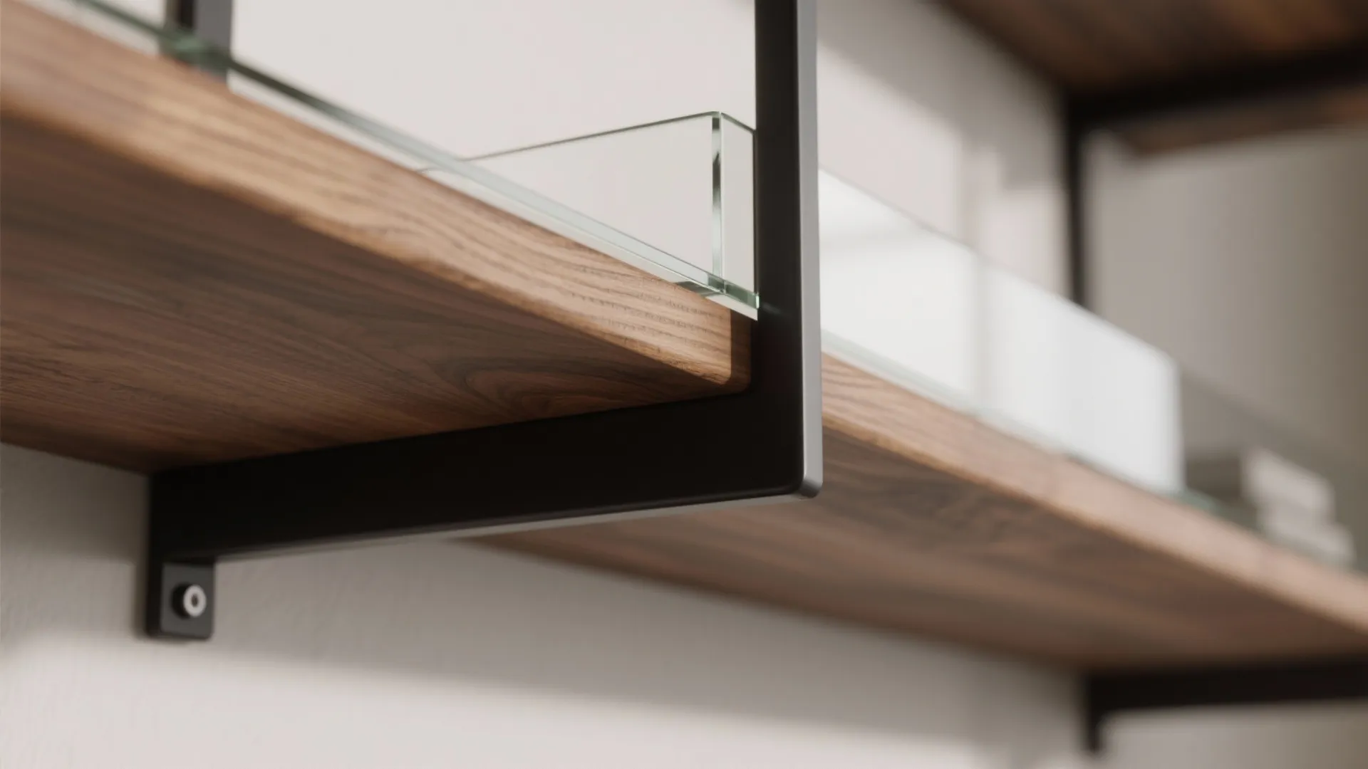 Mixed Materials: Wood Shelves with Metal or Glass Accents