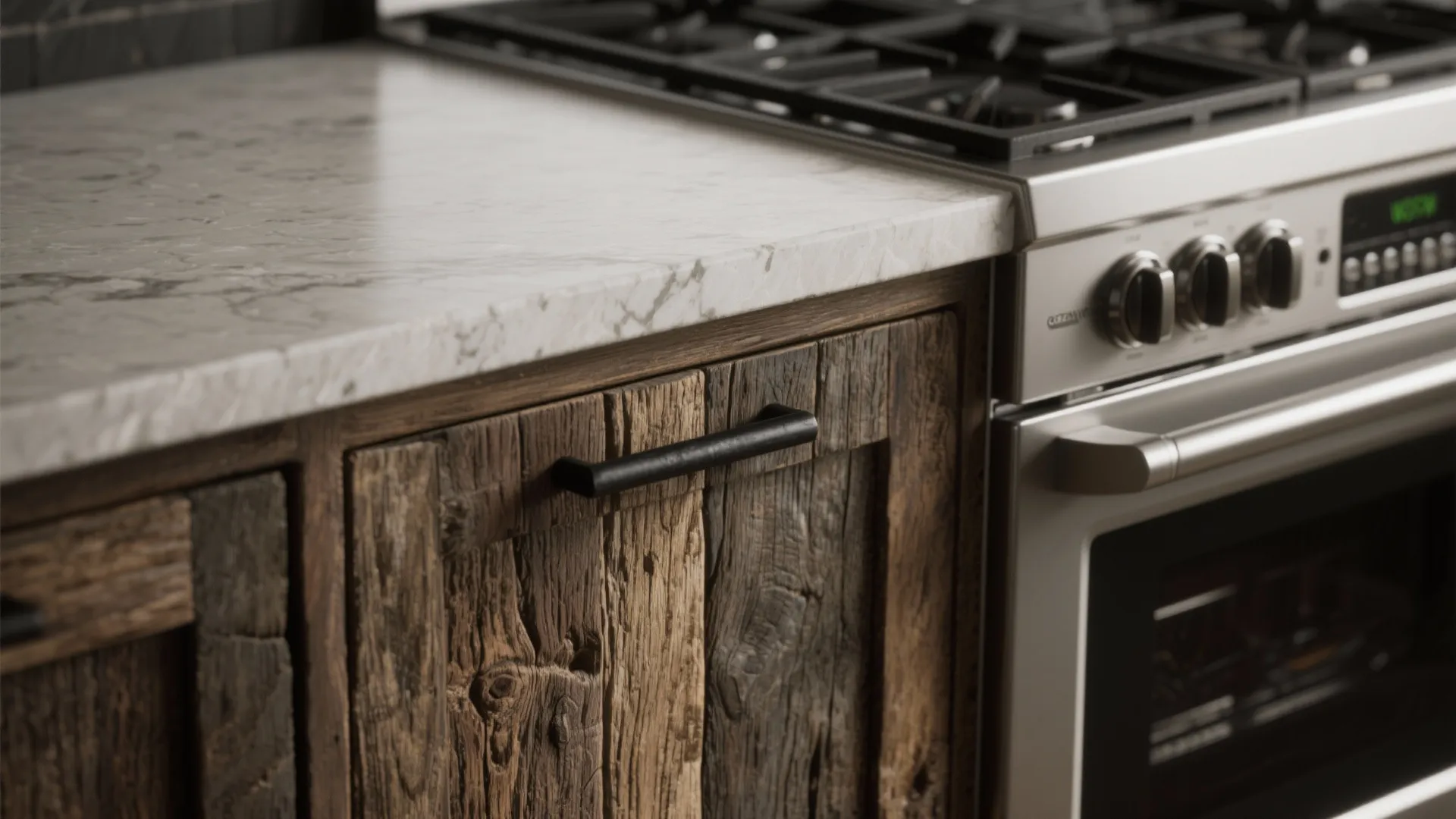 4. Mix rough-hewn wood with modern appliances