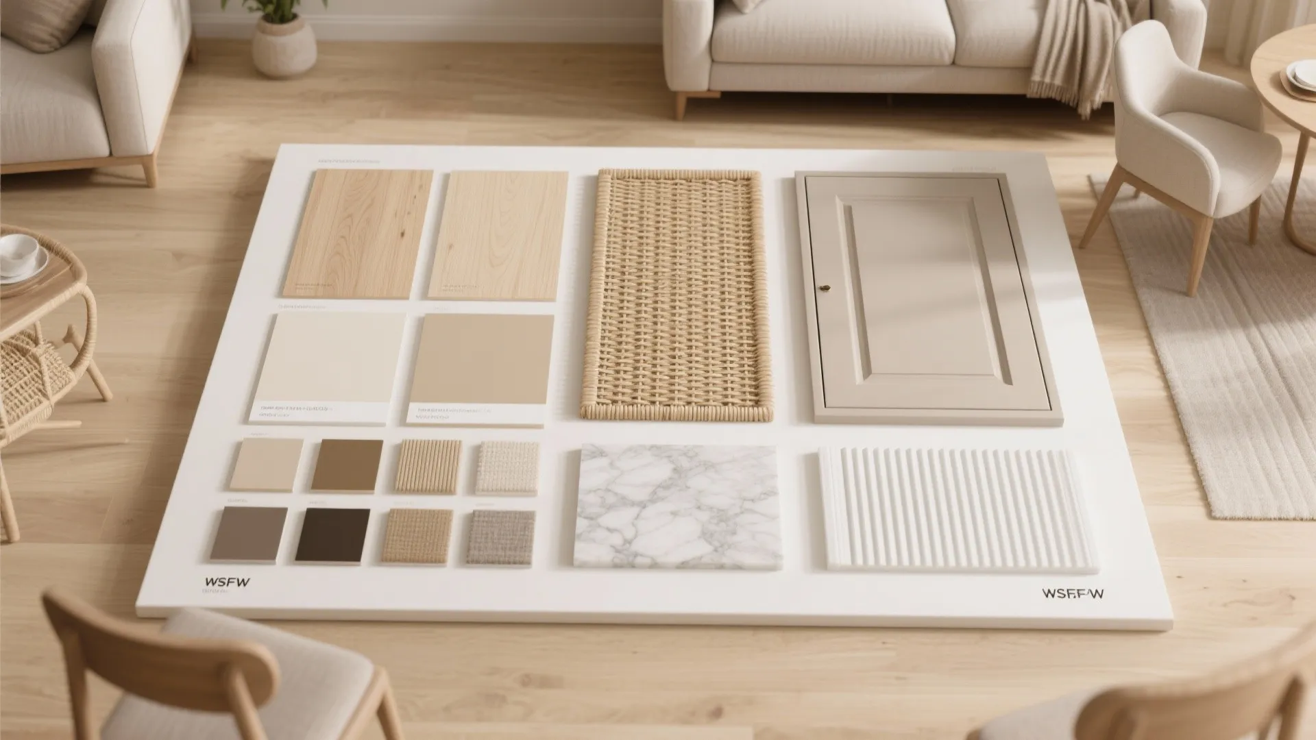 Warm wood tones and textured neutrals