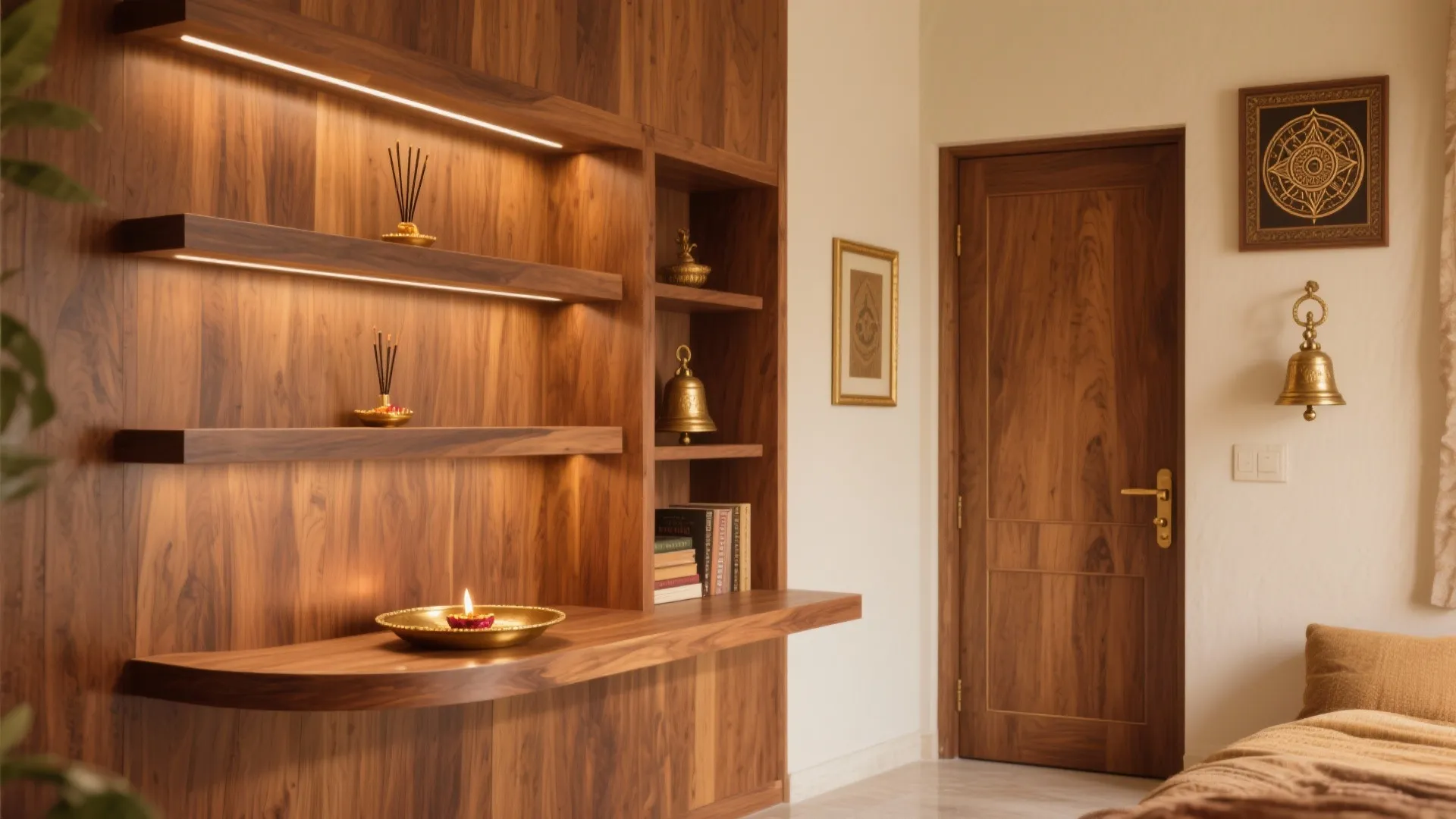 Wood-Clad Walls with Slim Niches and Ledges