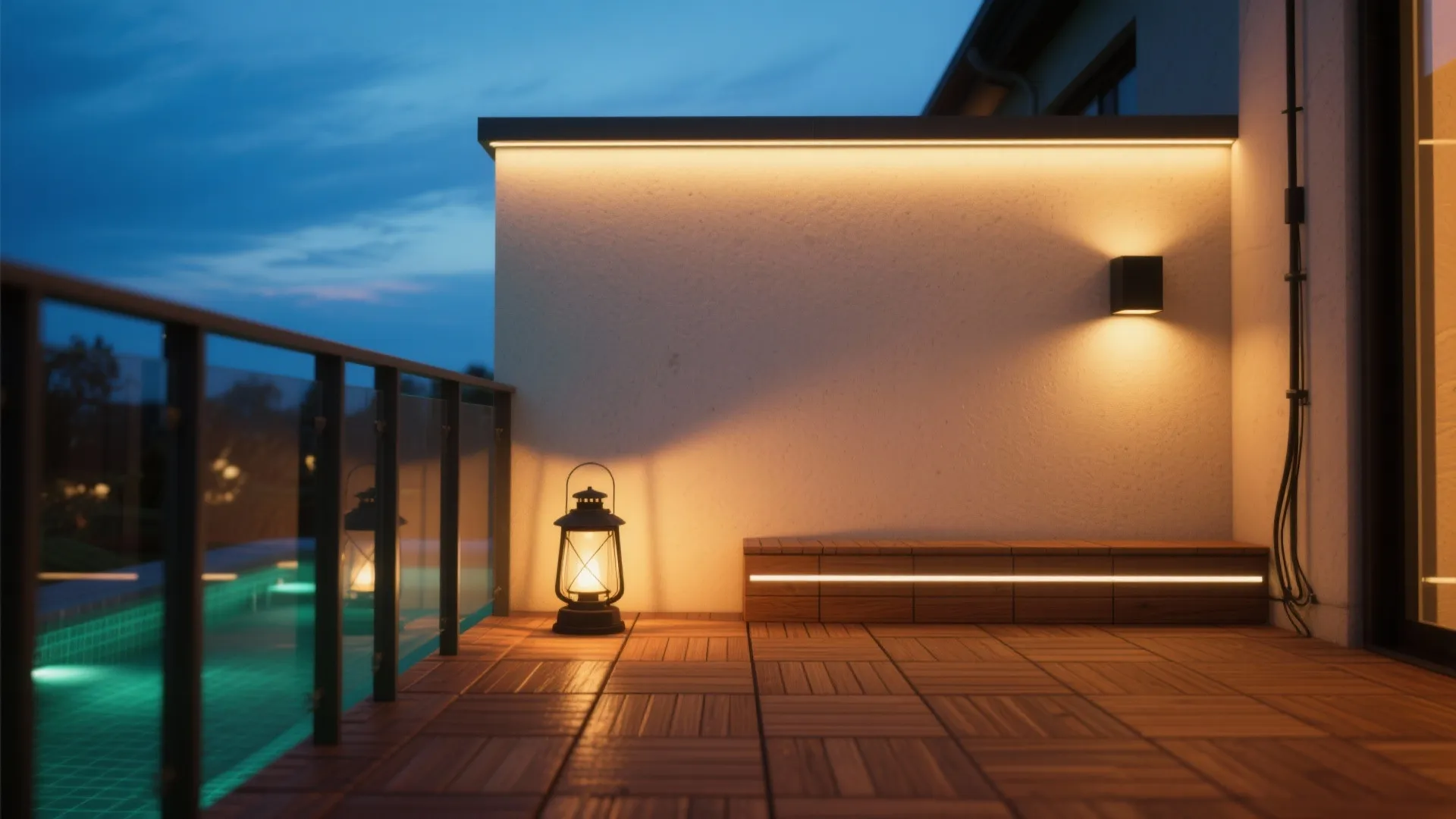 4) Warm wood textures + layered night lighting