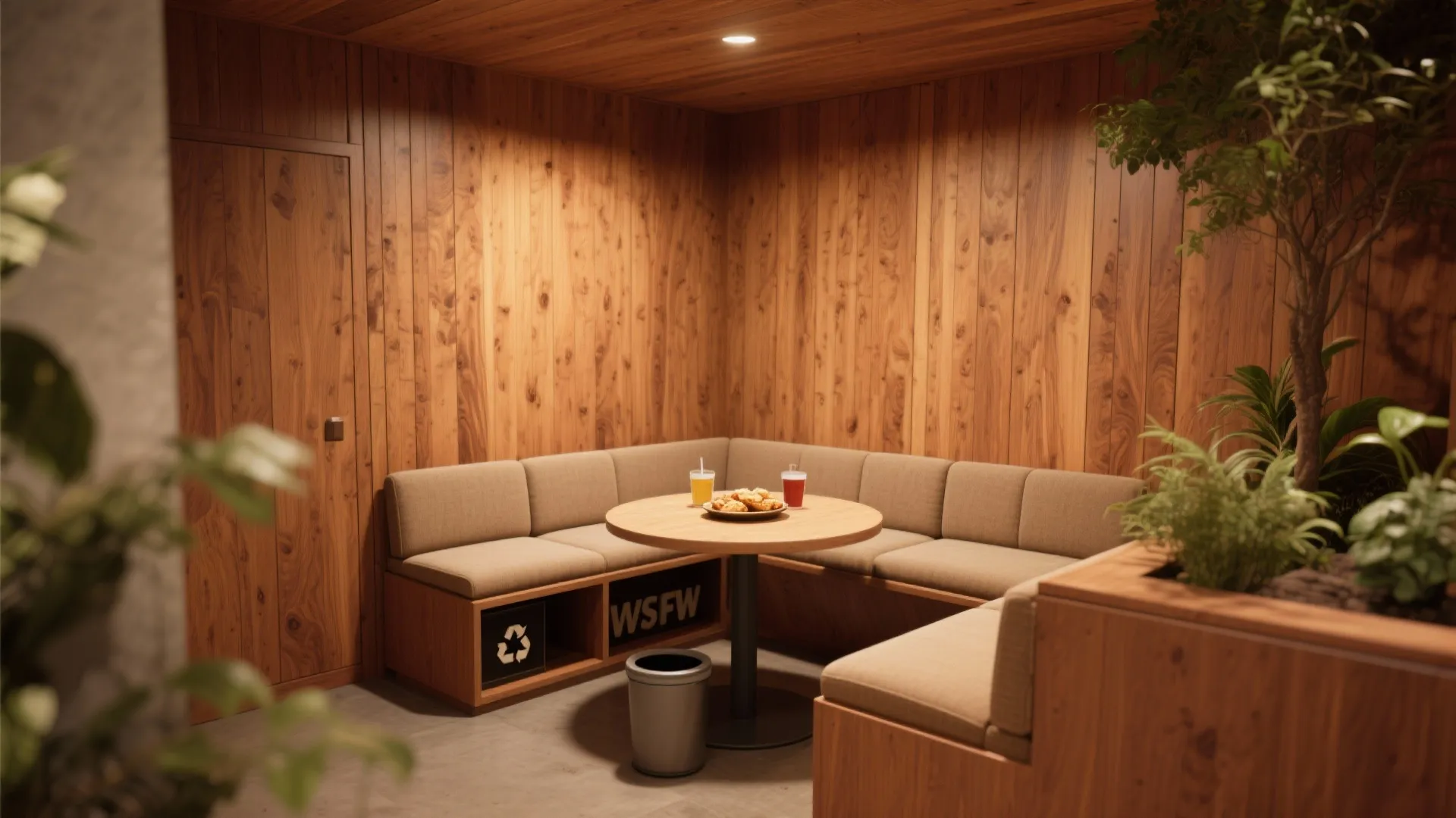 Warm Wood Nook with Integrated Seating