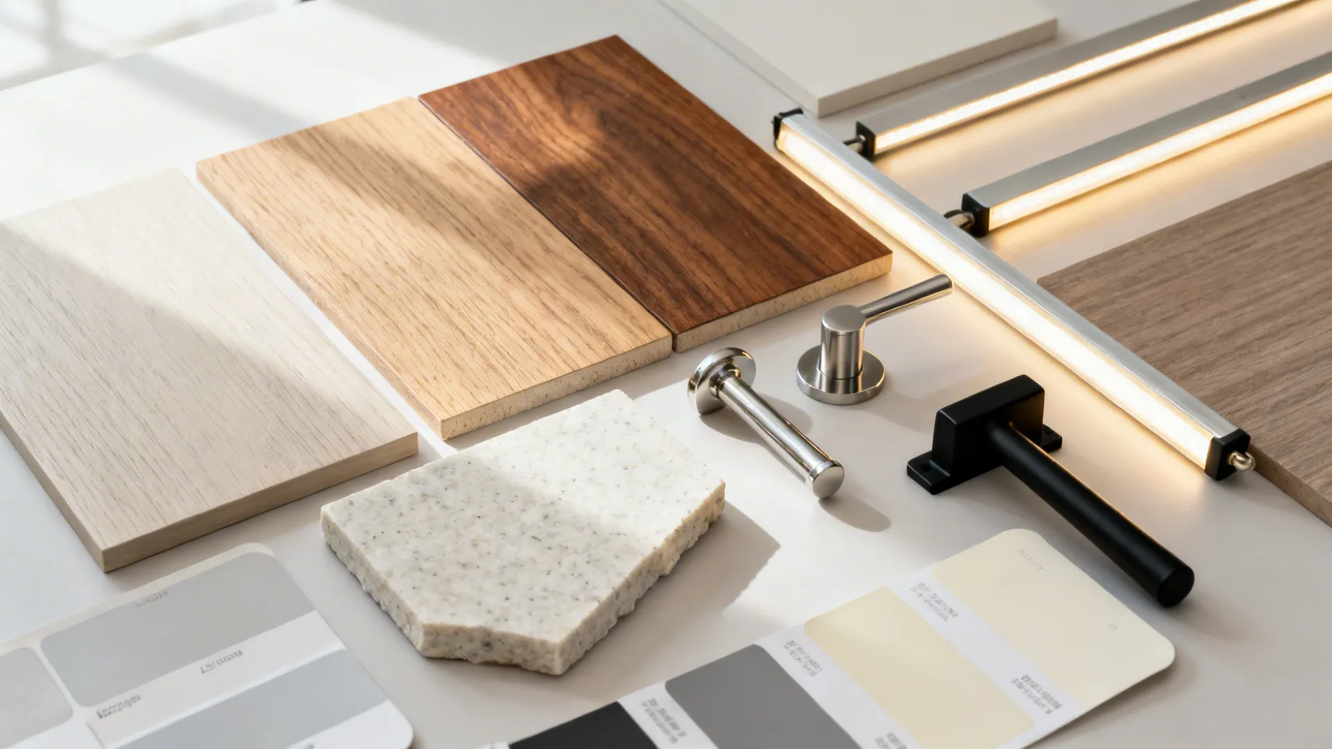 Warm wood accents to soften the living-kitchen merge