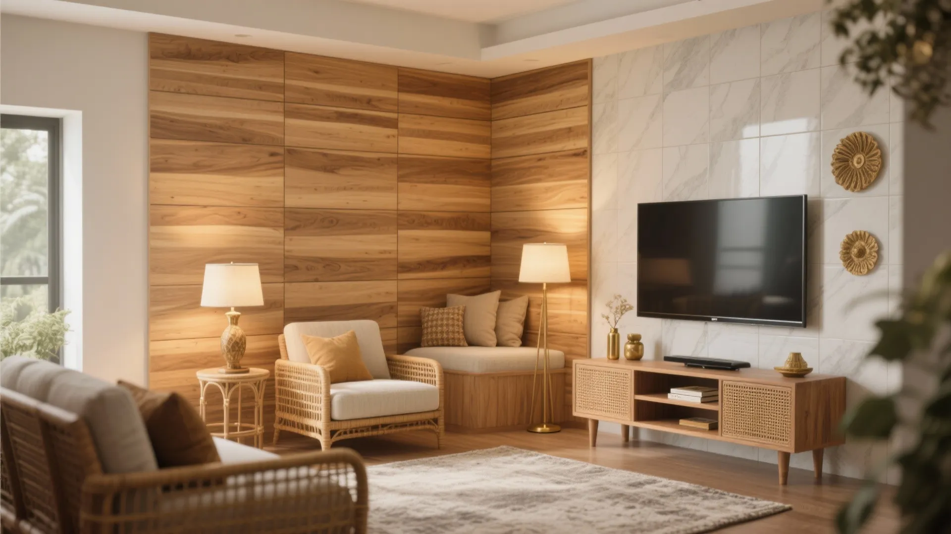 3) Warm Wood-Grain Porcelain Panels