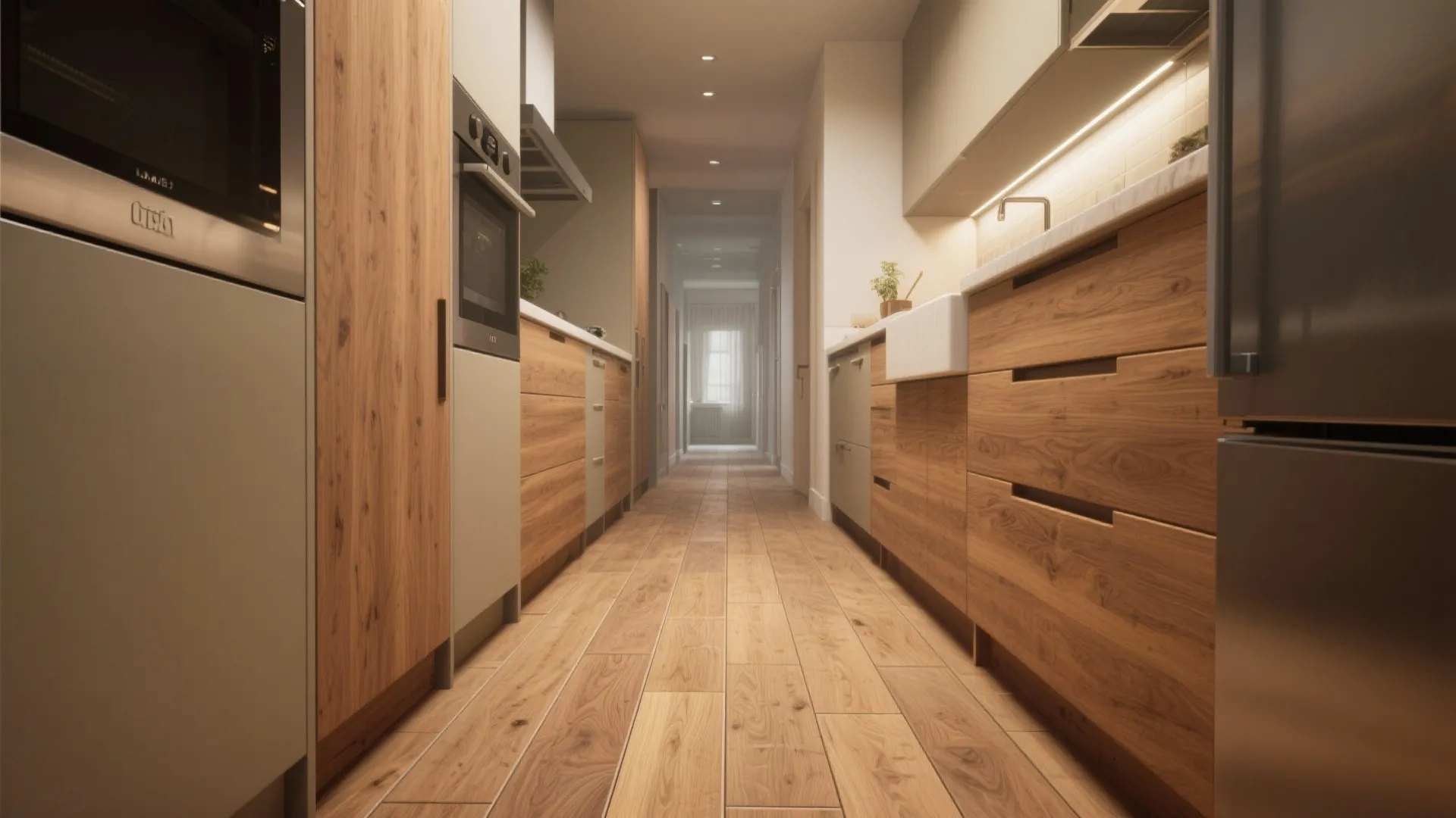 4. Wood-look plank tiles for warmth and length