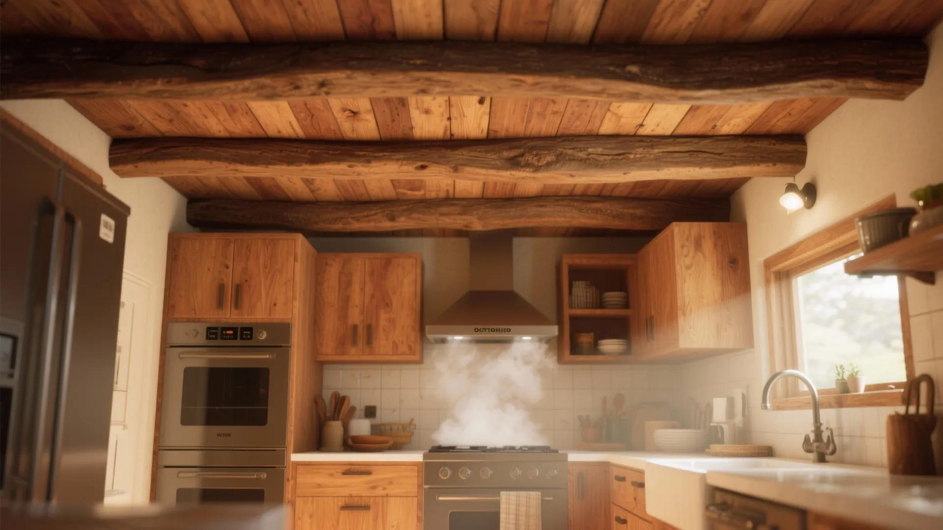 3. Warm Wood Planks and Exposed Beams