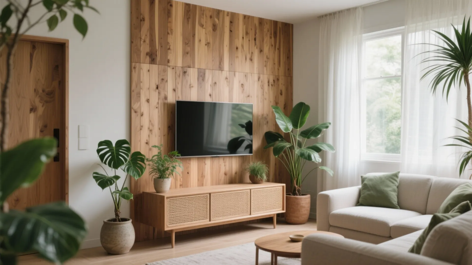 Warm wood elements and biophilic accents