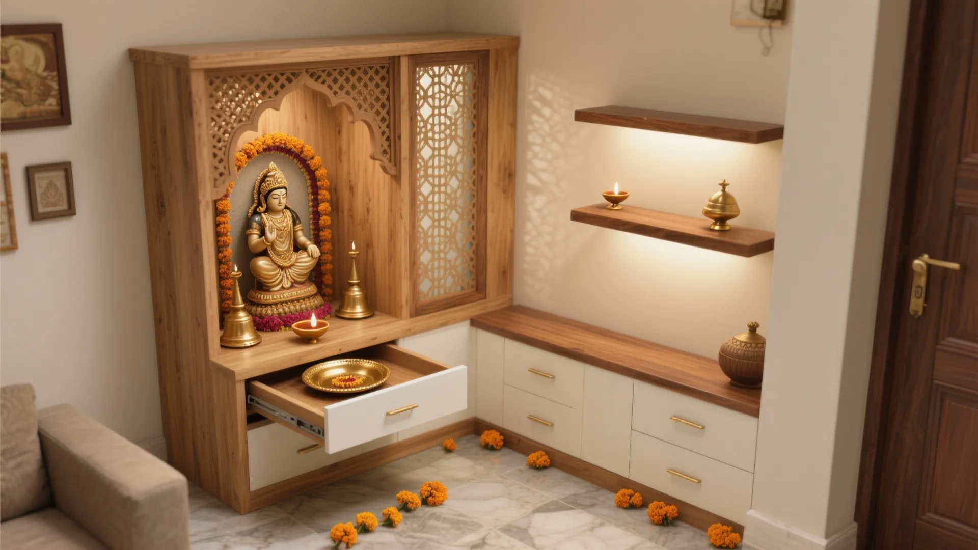 5 Wooden Pooja Room Designs for Home: Warm, functional wooden mandir ideas I use in small spaces