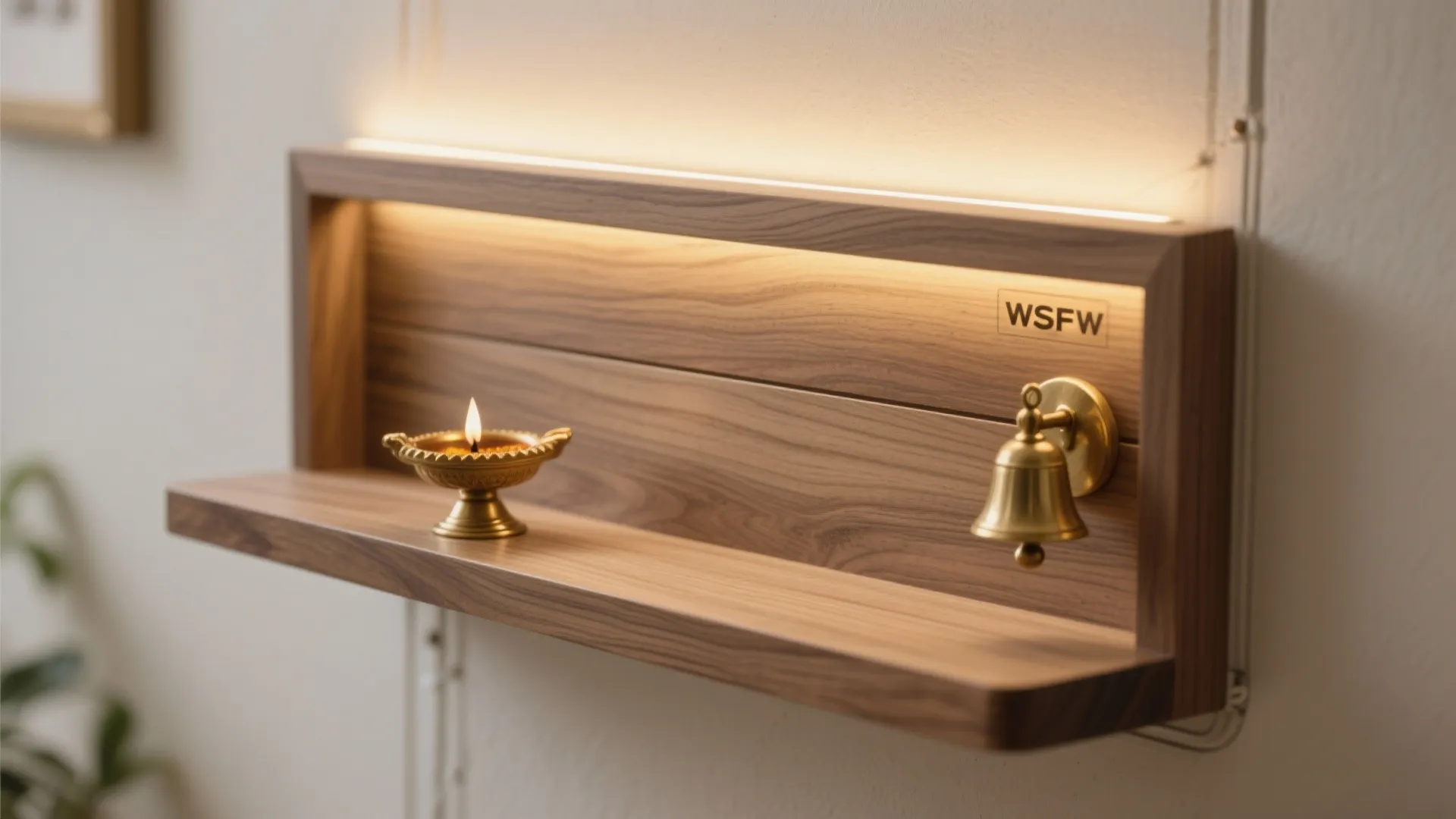Warm Wood Wall-Mounted Pooja Shelf
