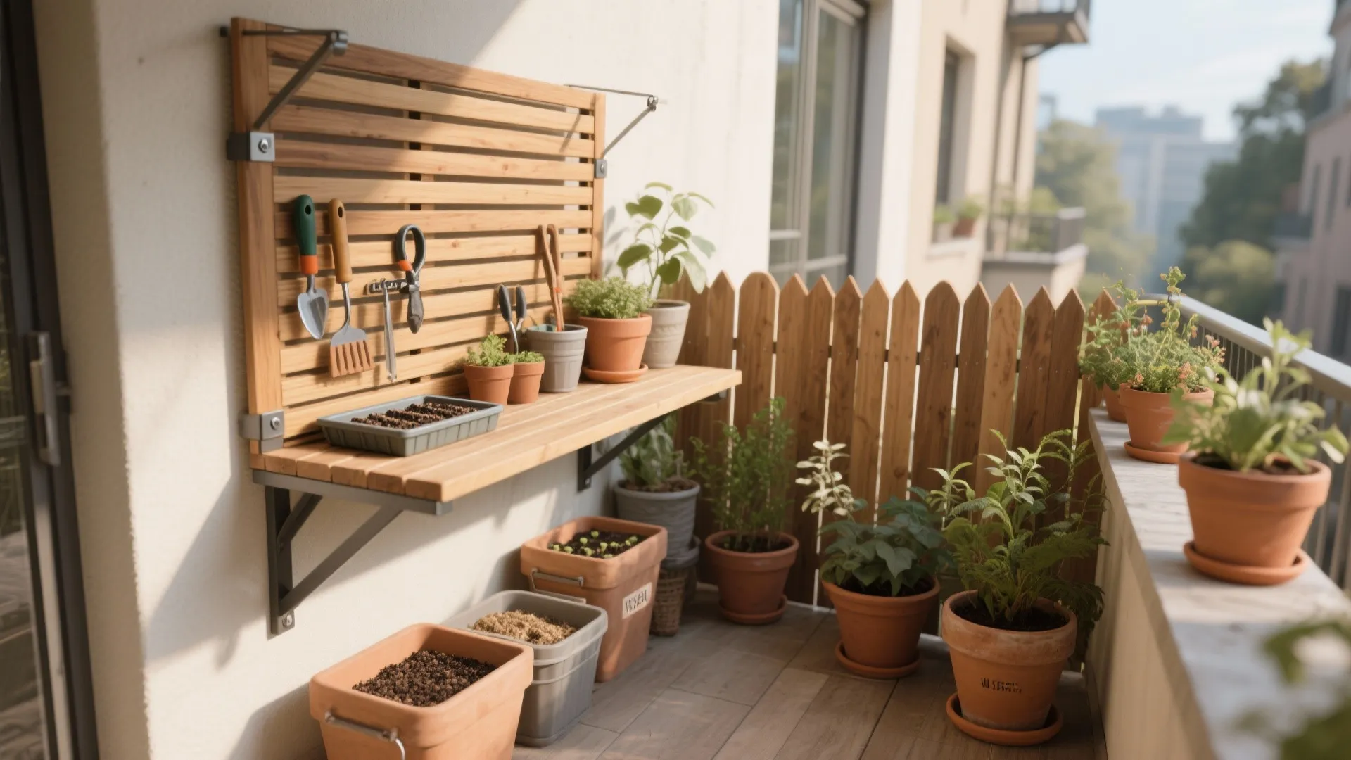 Warm wood elements and a foldable potting station