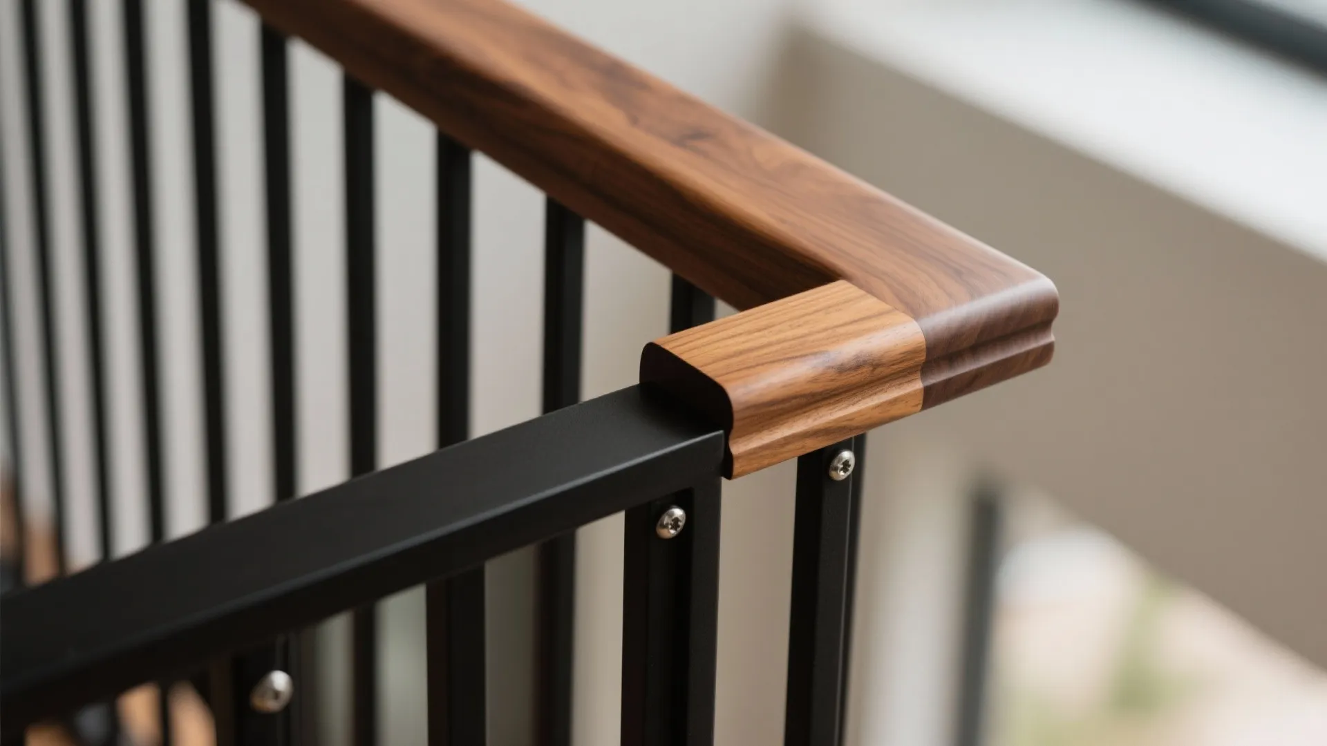 Warm Wood Accents With Metal Balusters