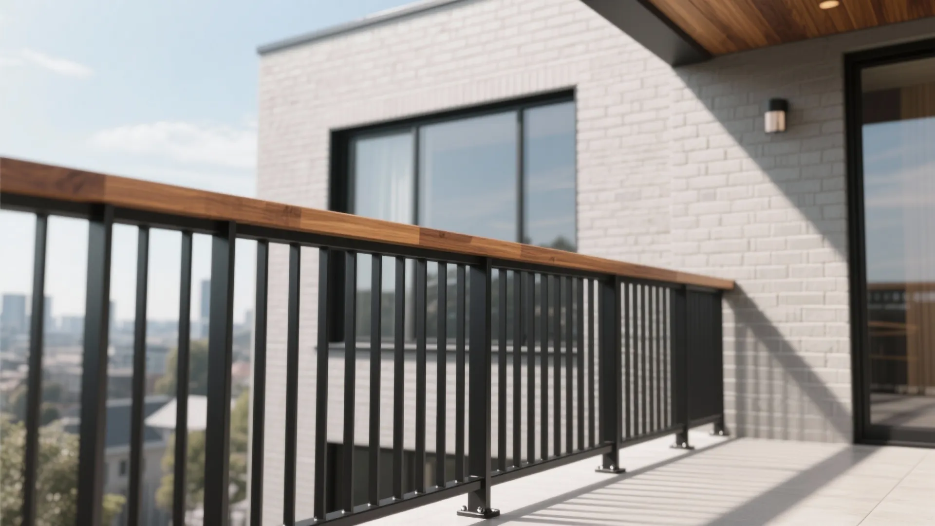 Warm Wood Accents With Metal Balusters