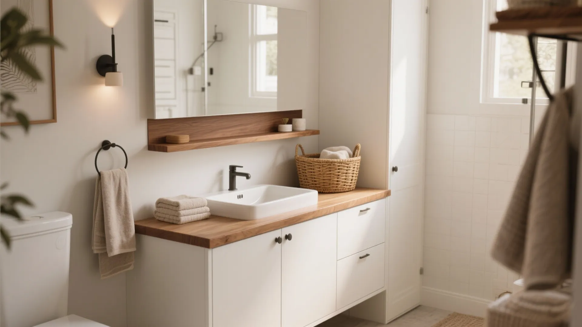 2. Introduce warmth with wood or rattan accents