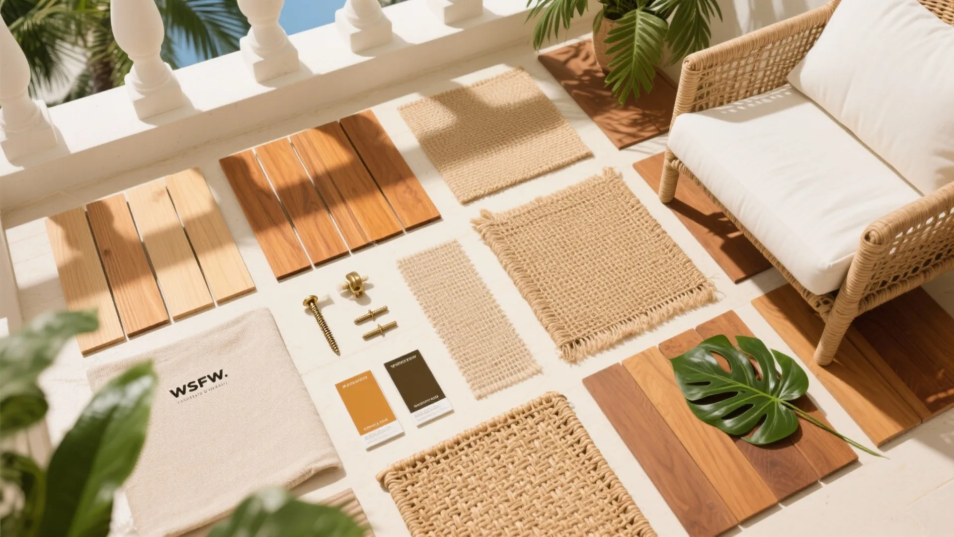 Warm wood and rattan textures, the tropical hug