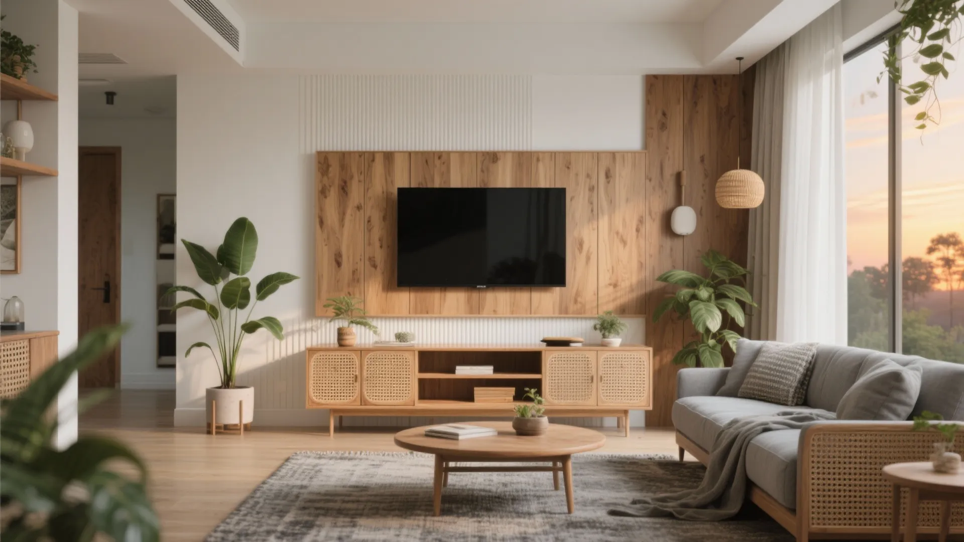 Warm wood and rattan accents for a Bangalore-modern vibe