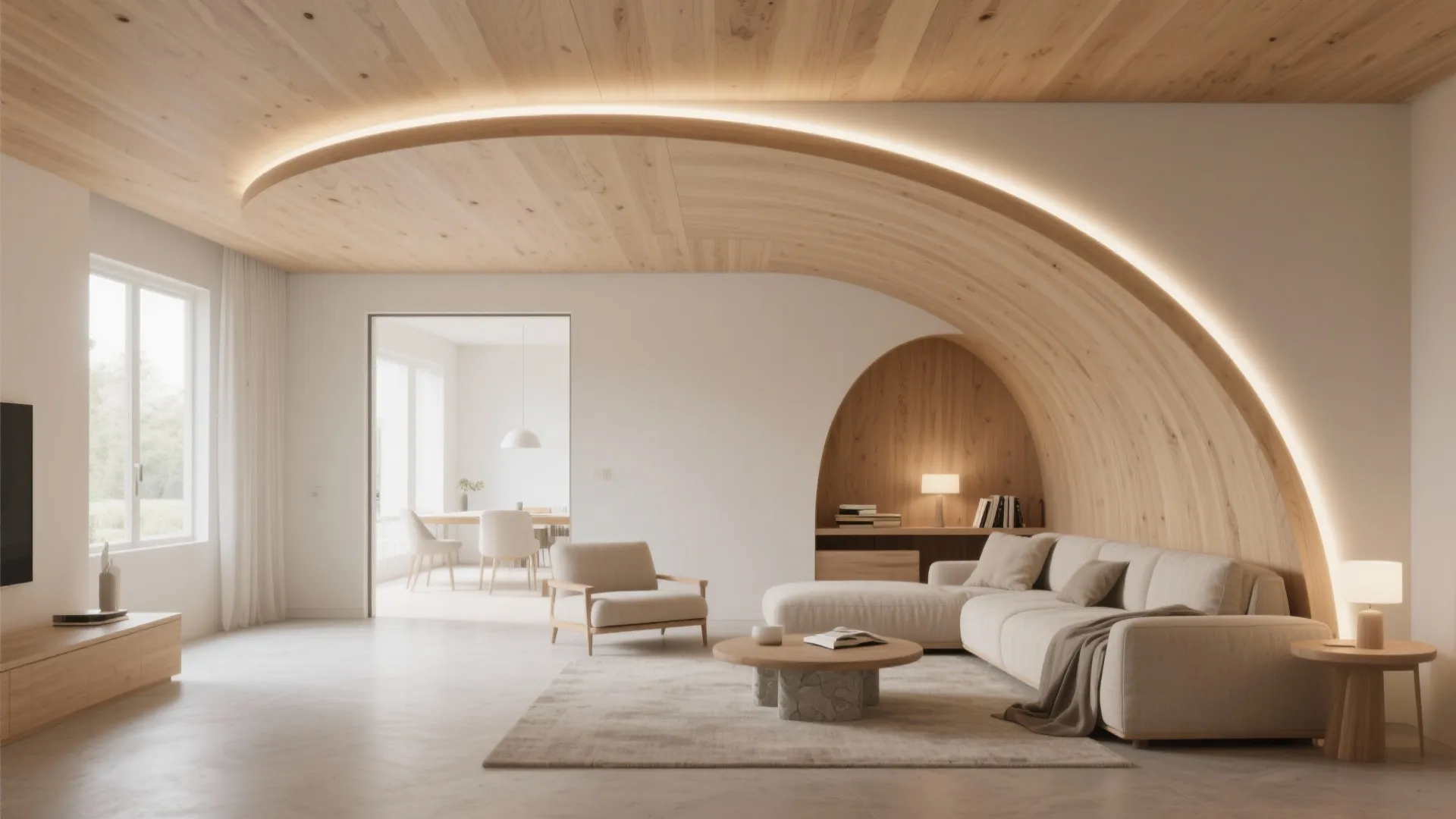 Continuous Wood Ribbon to Zone Open Plans