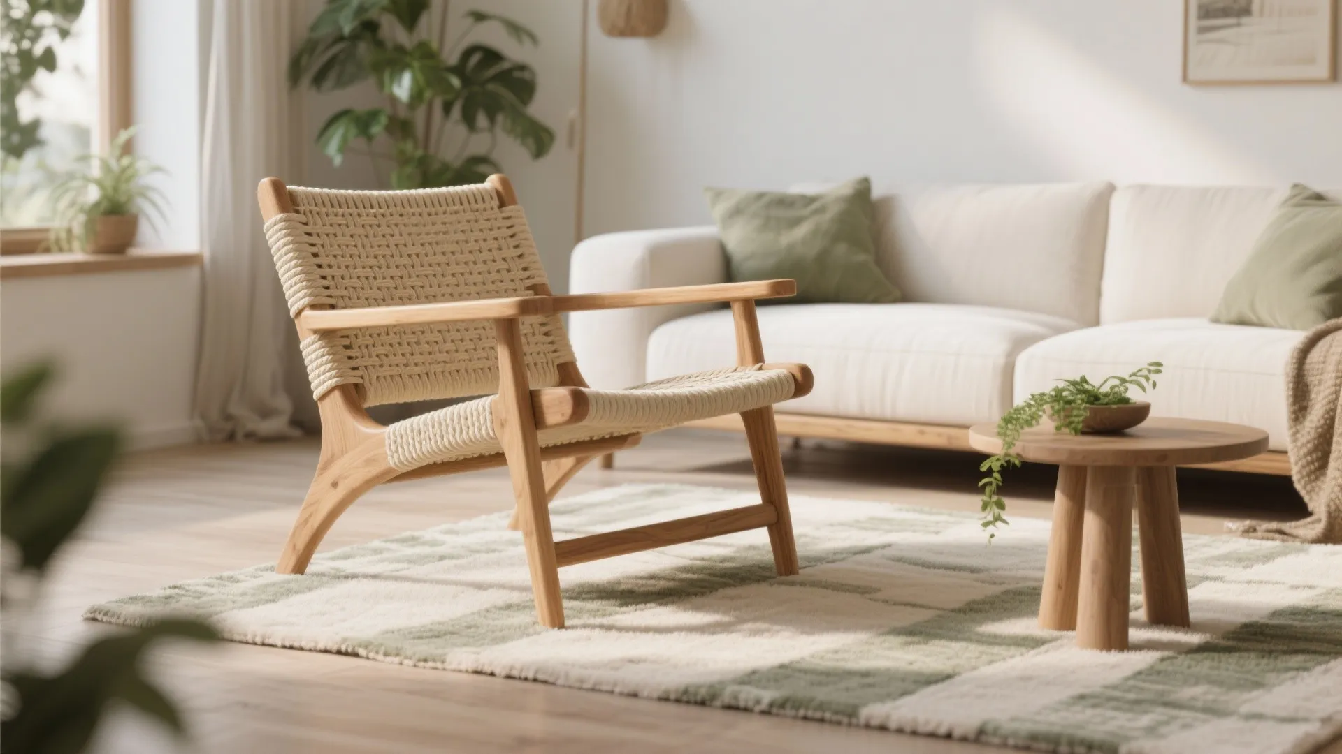 Mixed Wood-and-Rope Accent Chair