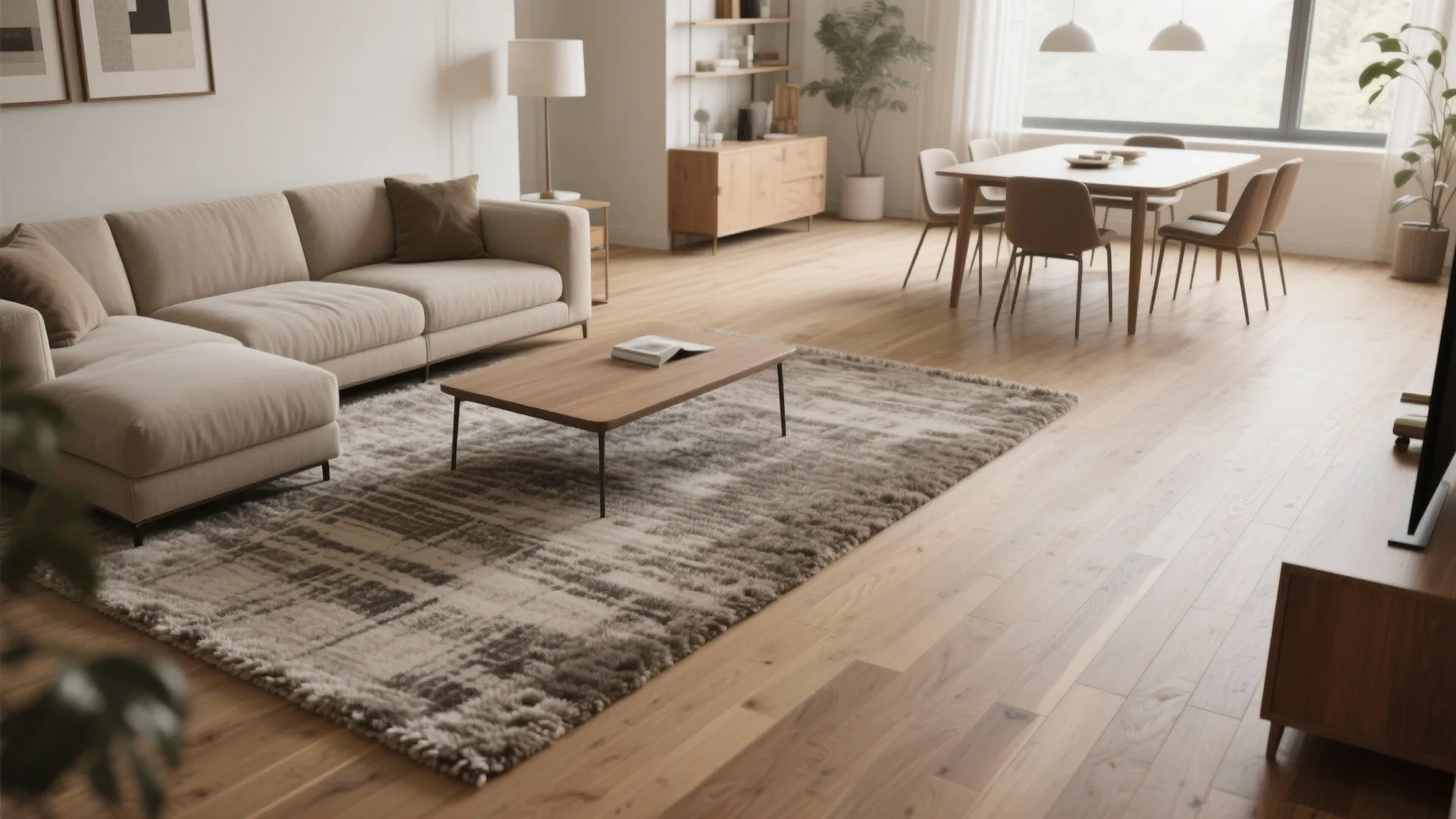 1. Seamless wood with rug-defined zones