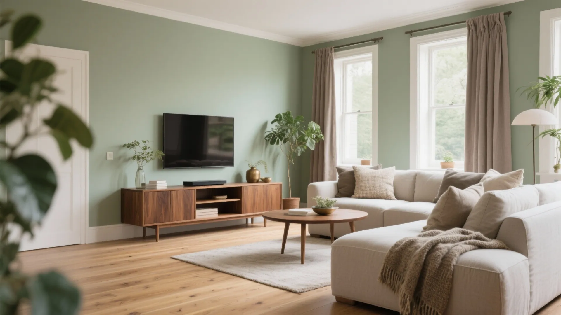 Warm Wood Tones with Sage and Linen