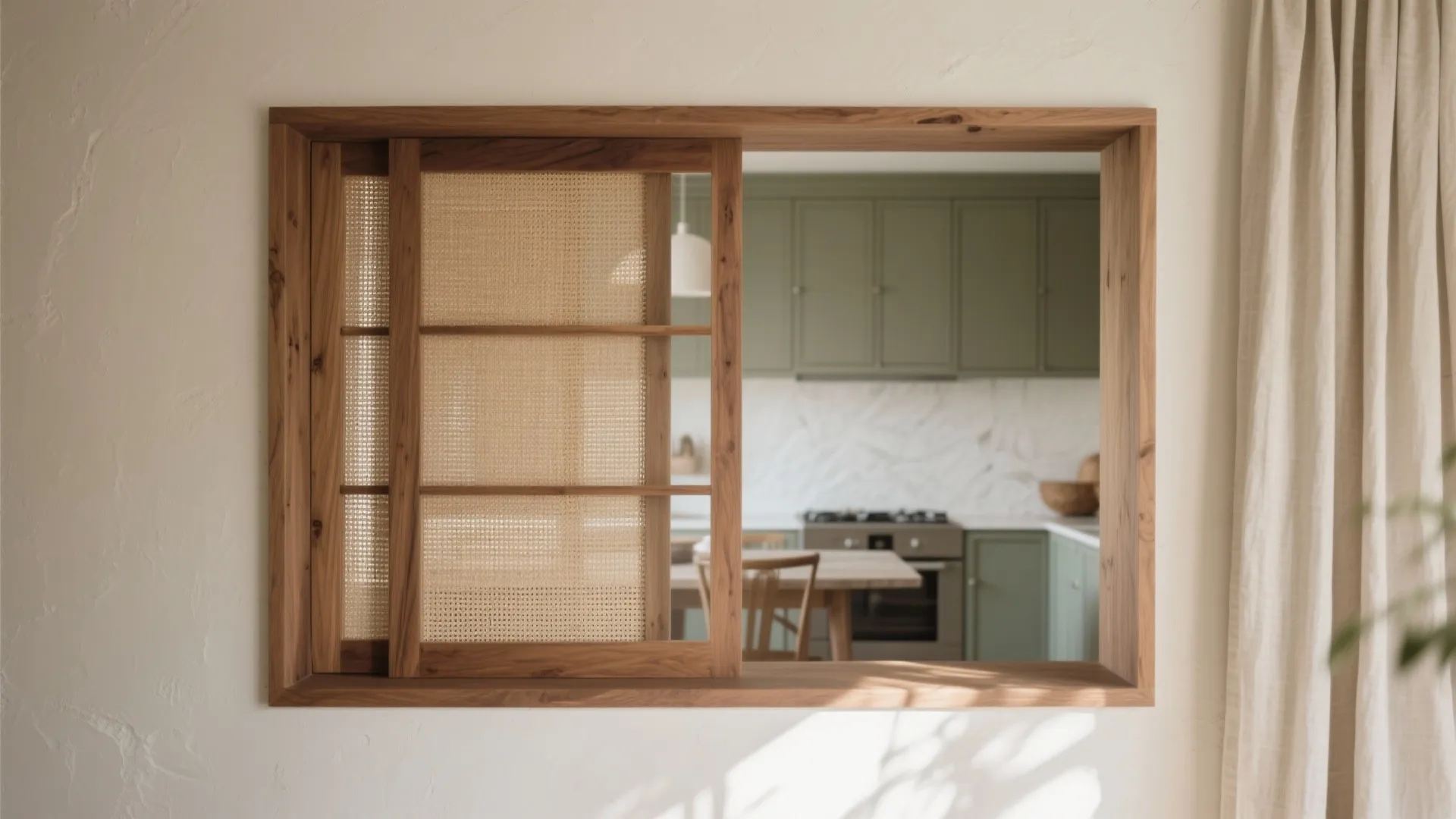 Wood-Trimmed Cut-Outs with Screens for Soft Privacy