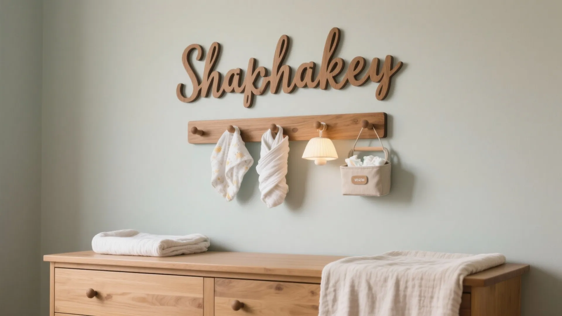 Wood Script Name with Integrated Peg Rail