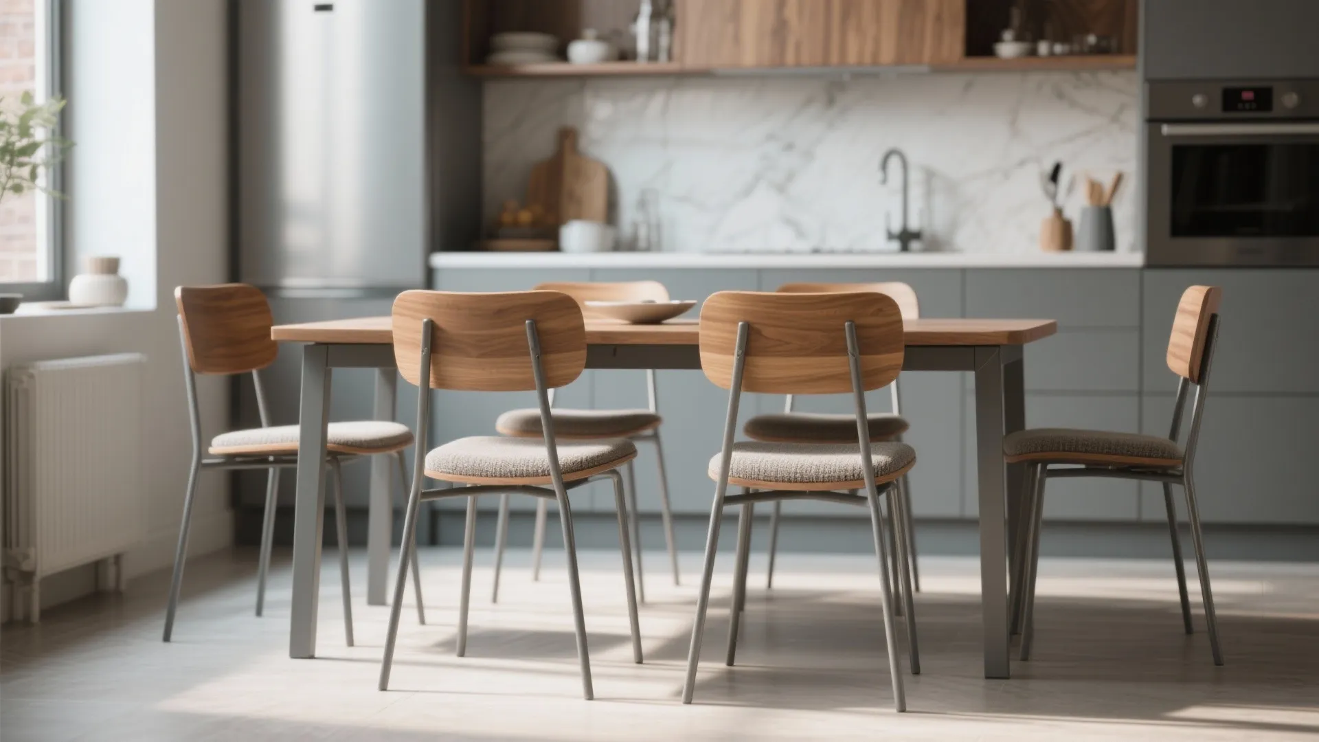 3. Hybrid designs: wood seat + metal legs