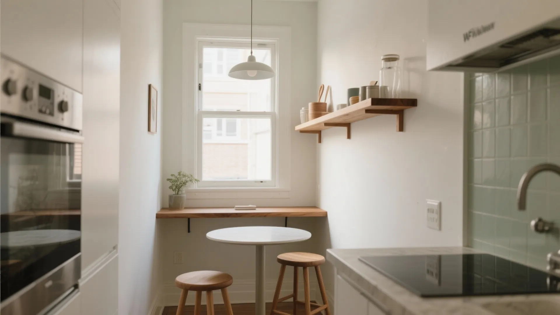 Warm wood accents with compact seating