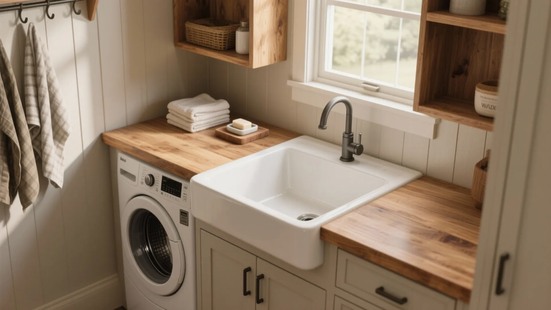 5. Integrated Sink with Wood Countertop Accents