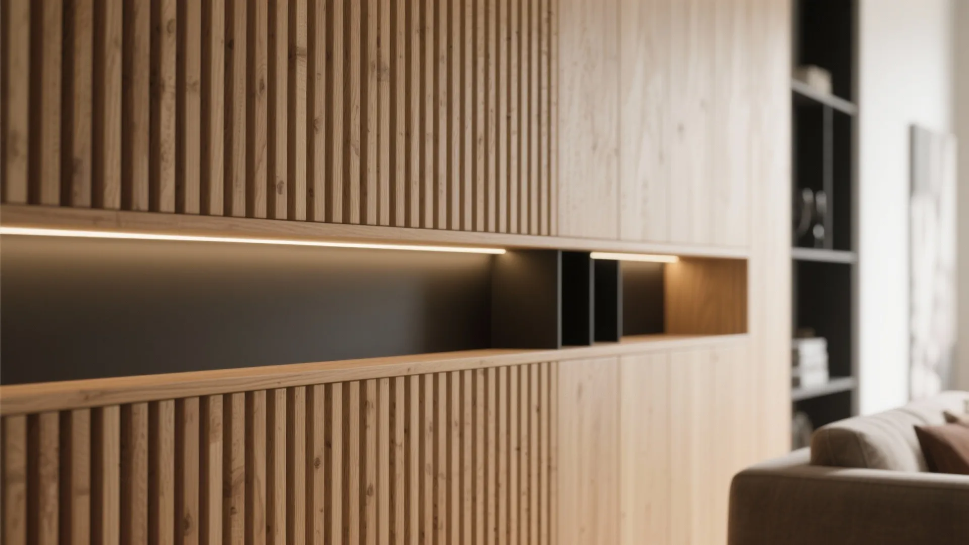 Wood Slat Walls with Hidden Storage