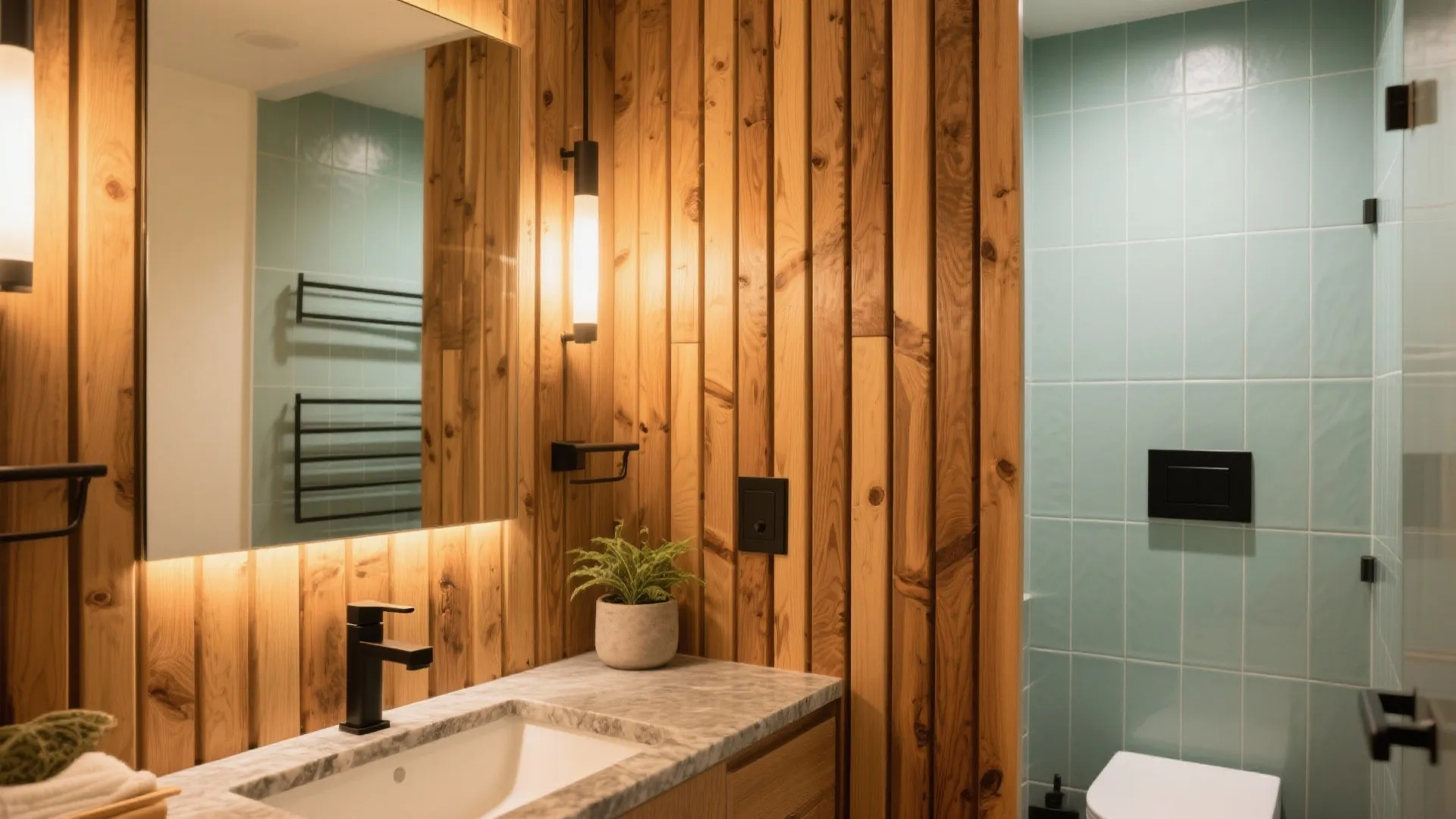 3) Moisture-Sealed Wood Slat Accent