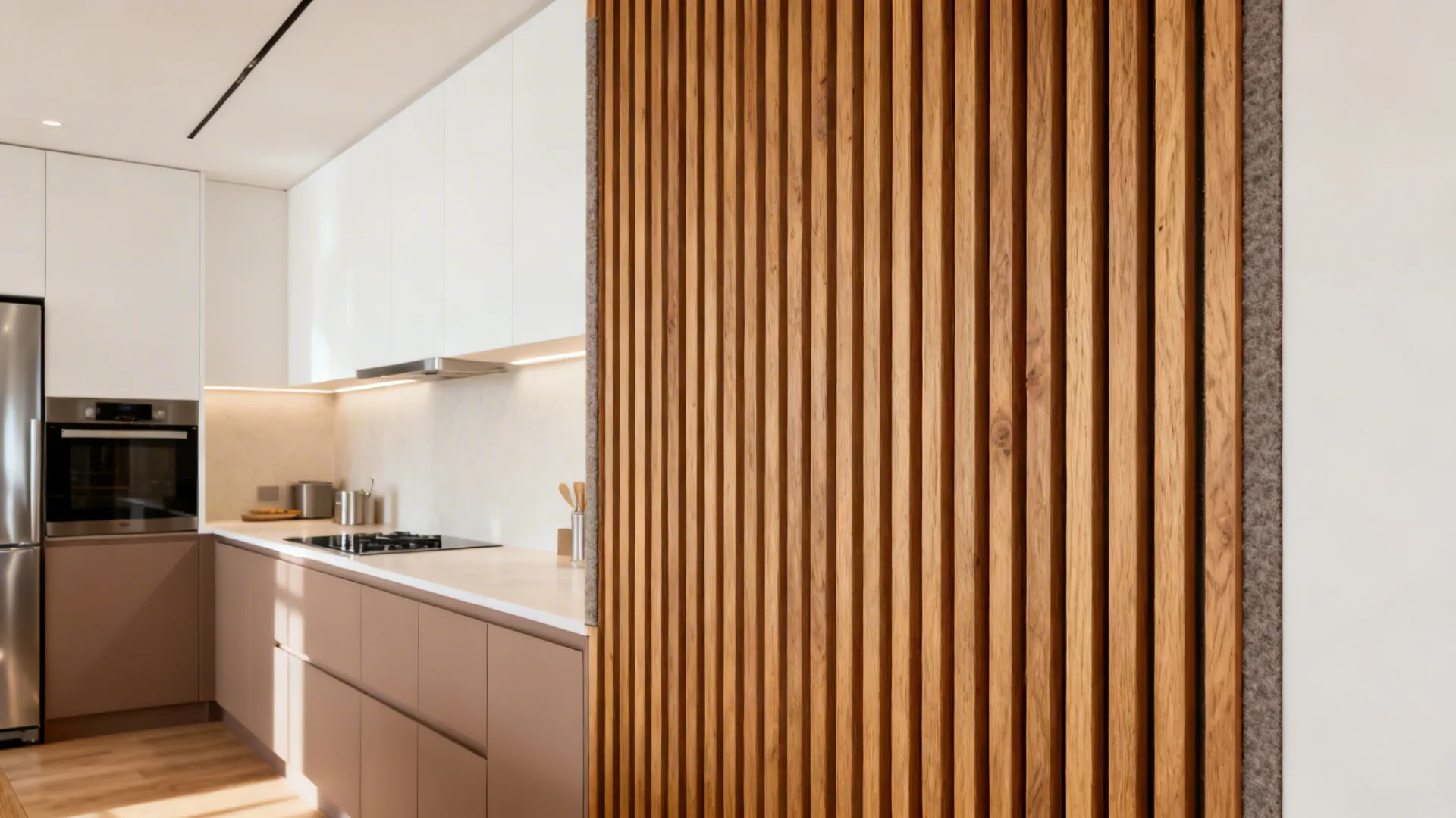 Textured Panels and Slatted Wood Accents
