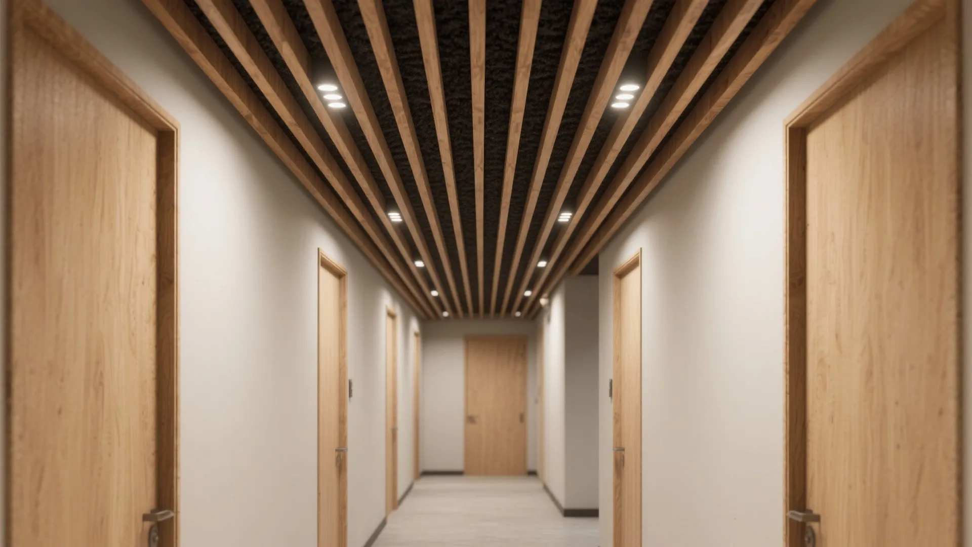 4) Wood slat ceiling with acoustic backing