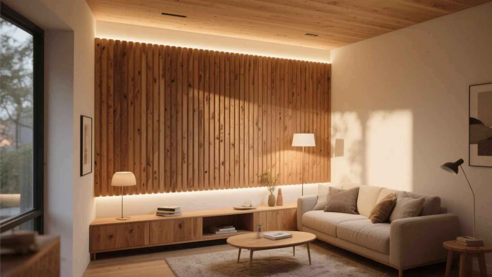 Wood Slat Wall with Soft Backlighting