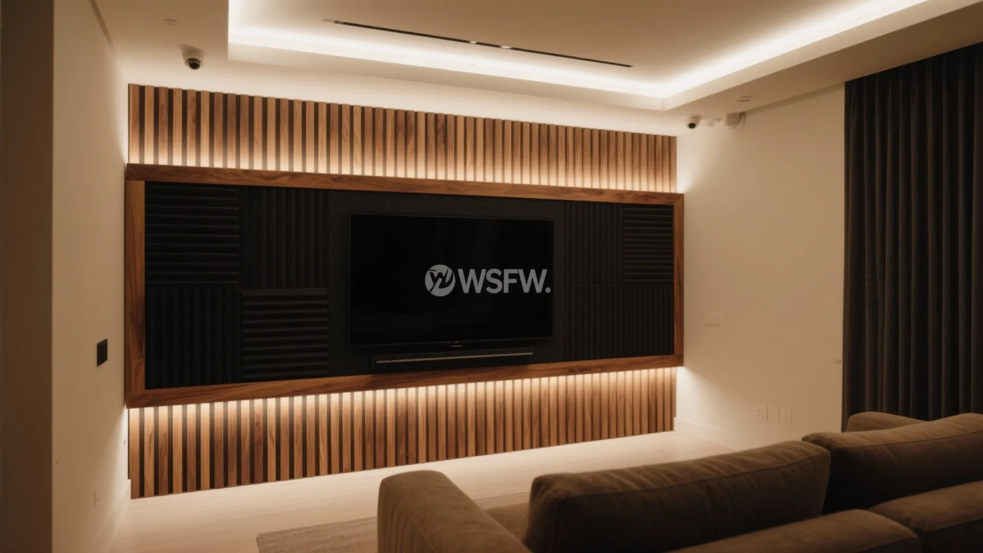 Warm Wood Slat Band for Texture and Acoustics