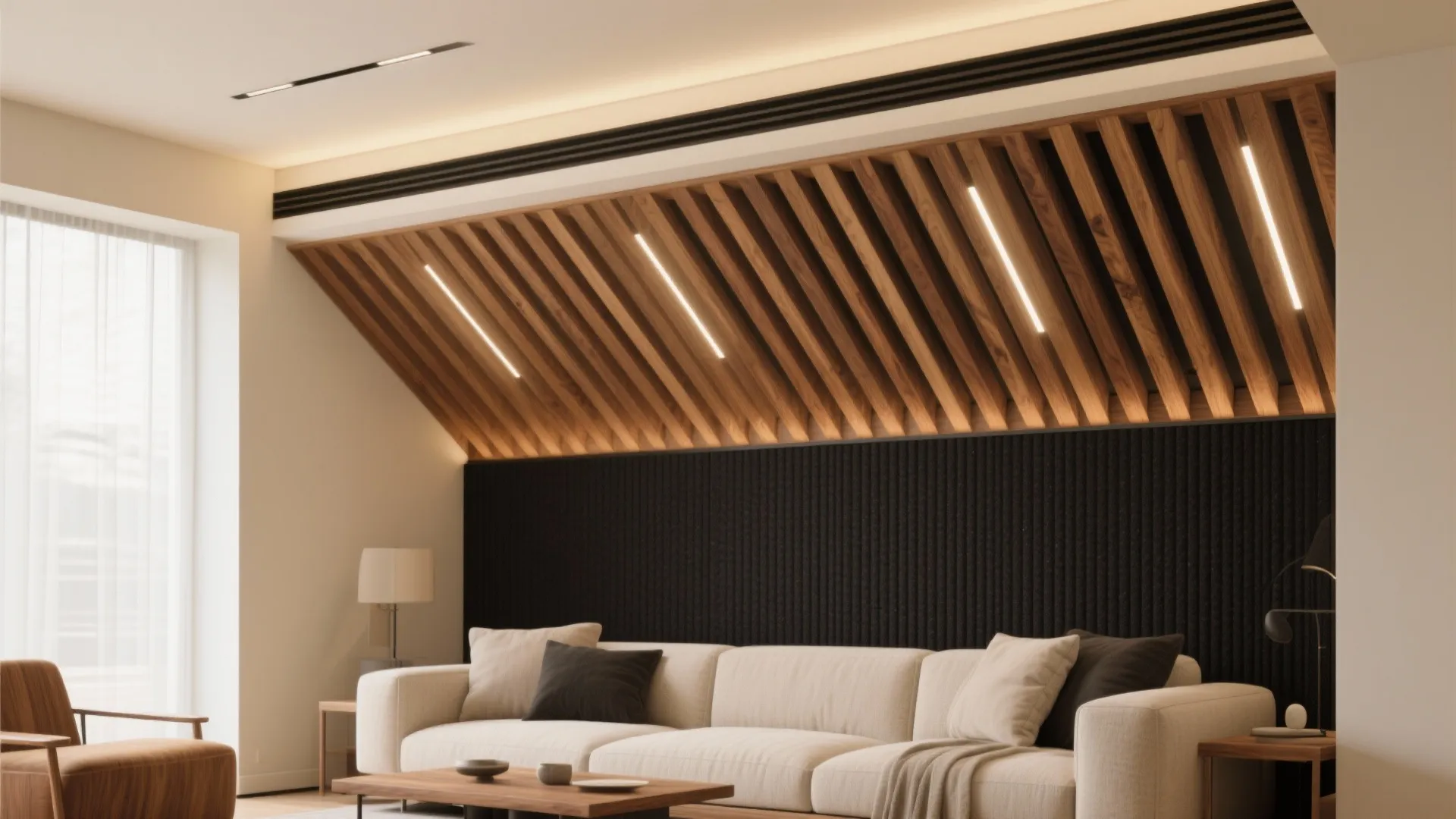 3) Warm Wood Slat Band to Zone Seating