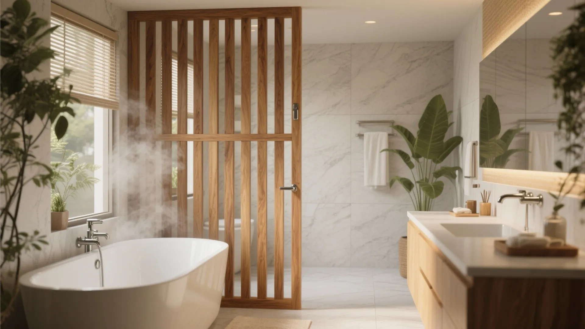 Warm slatted screens in moisture-safe wood or composite