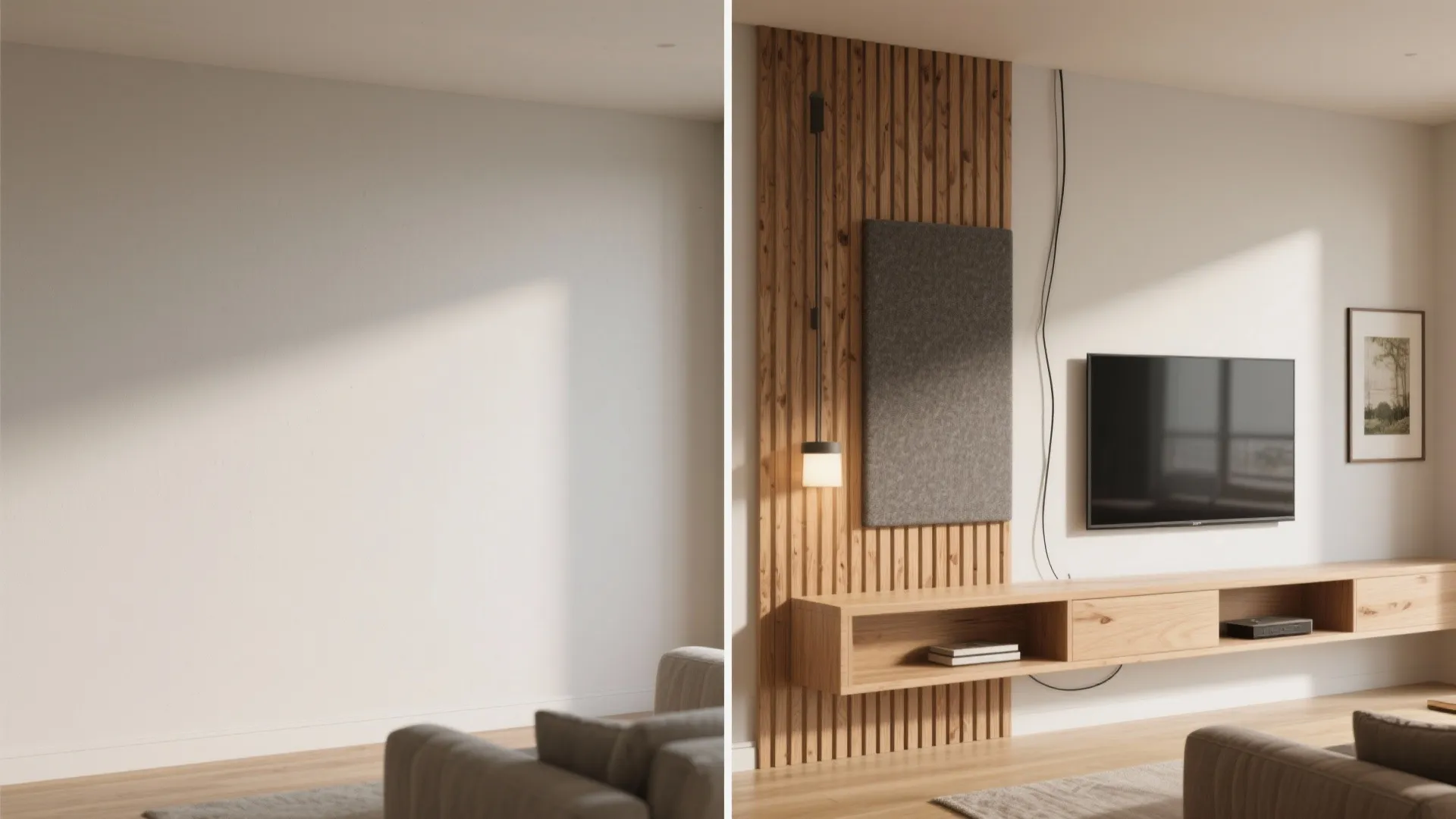 Wood Slat Accent Wall with Acoustic Comfort