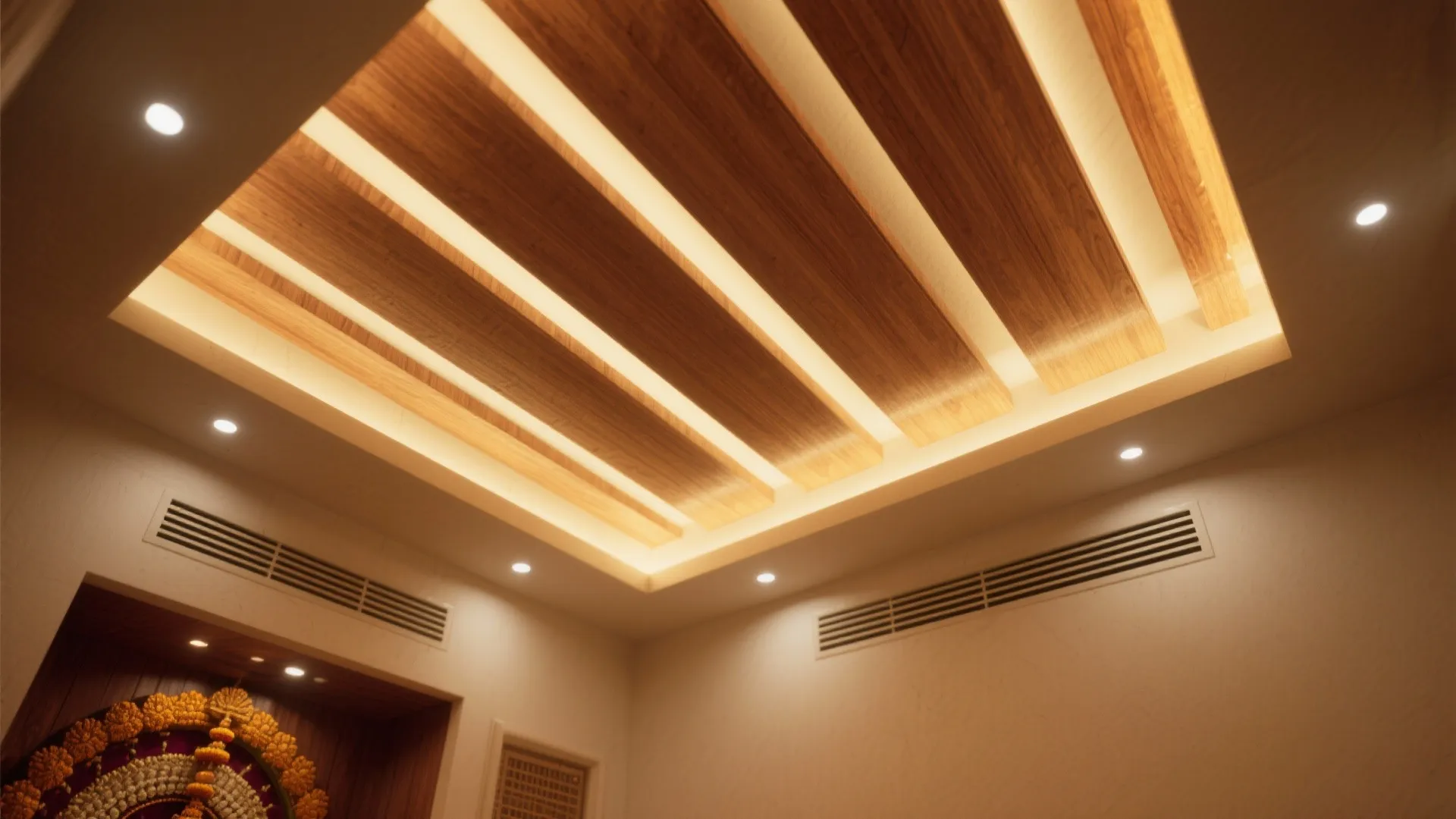 3) Wooden Slat Canopy with Hidden Strips