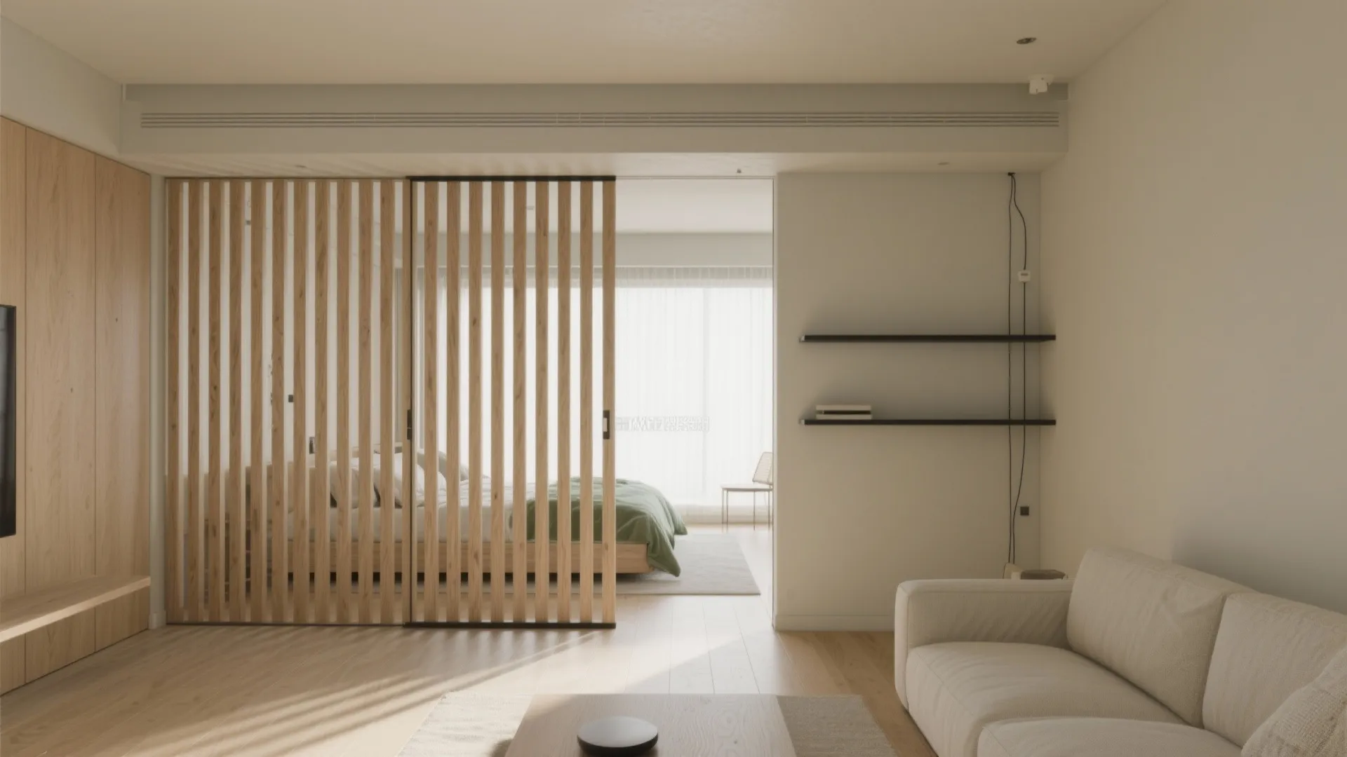 Warm Slatted Wood Grill Wall (Texture + Rhythm)