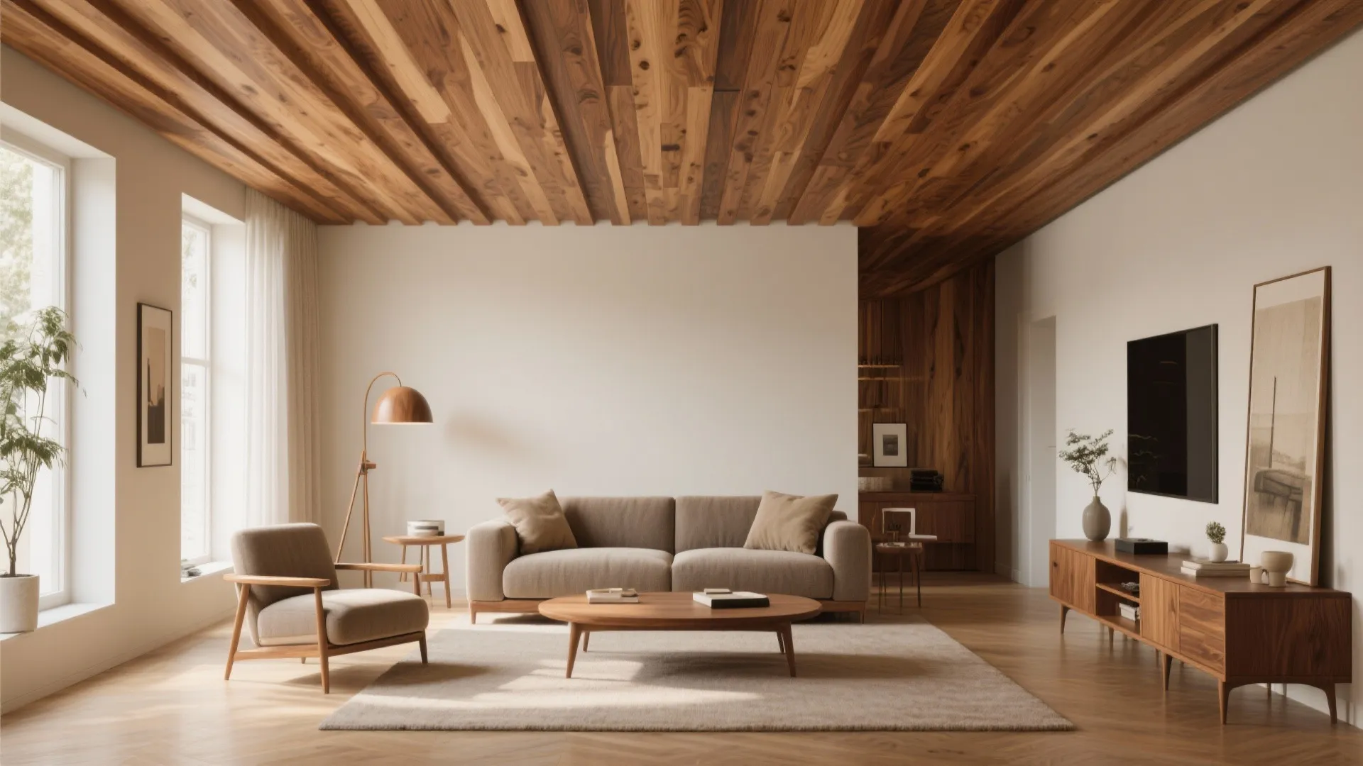 6. Wood Slat Ceiling Panels