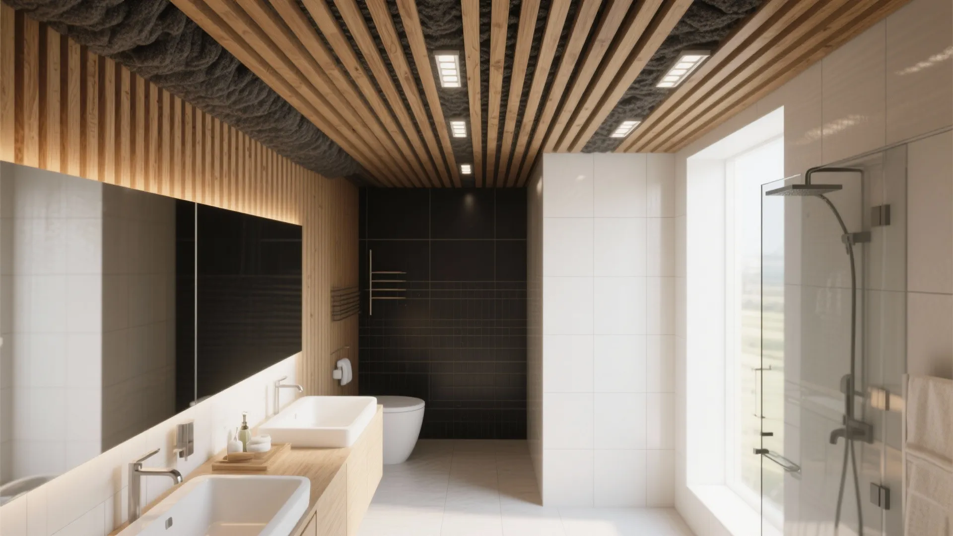 Warm Wood Slat Ceiling with Acoustic Control