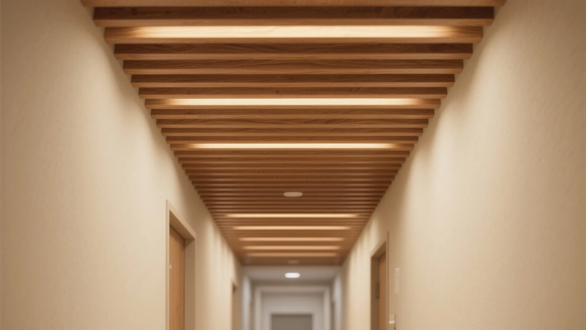 Wood slat accents with integrated lighting